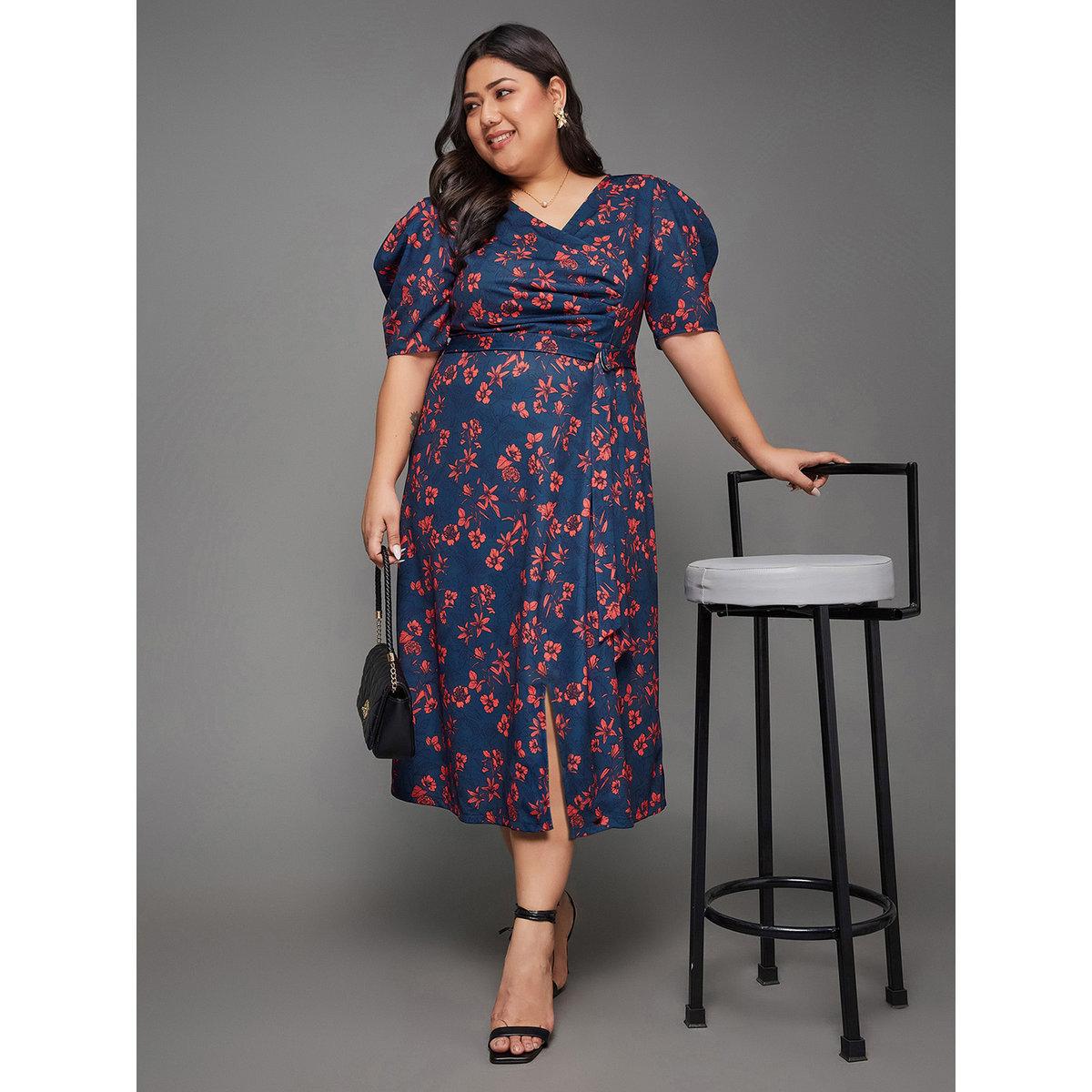 فستان ميدي بمقاس كبير بطبعة زهور-women-clothing-dresses-image-5
