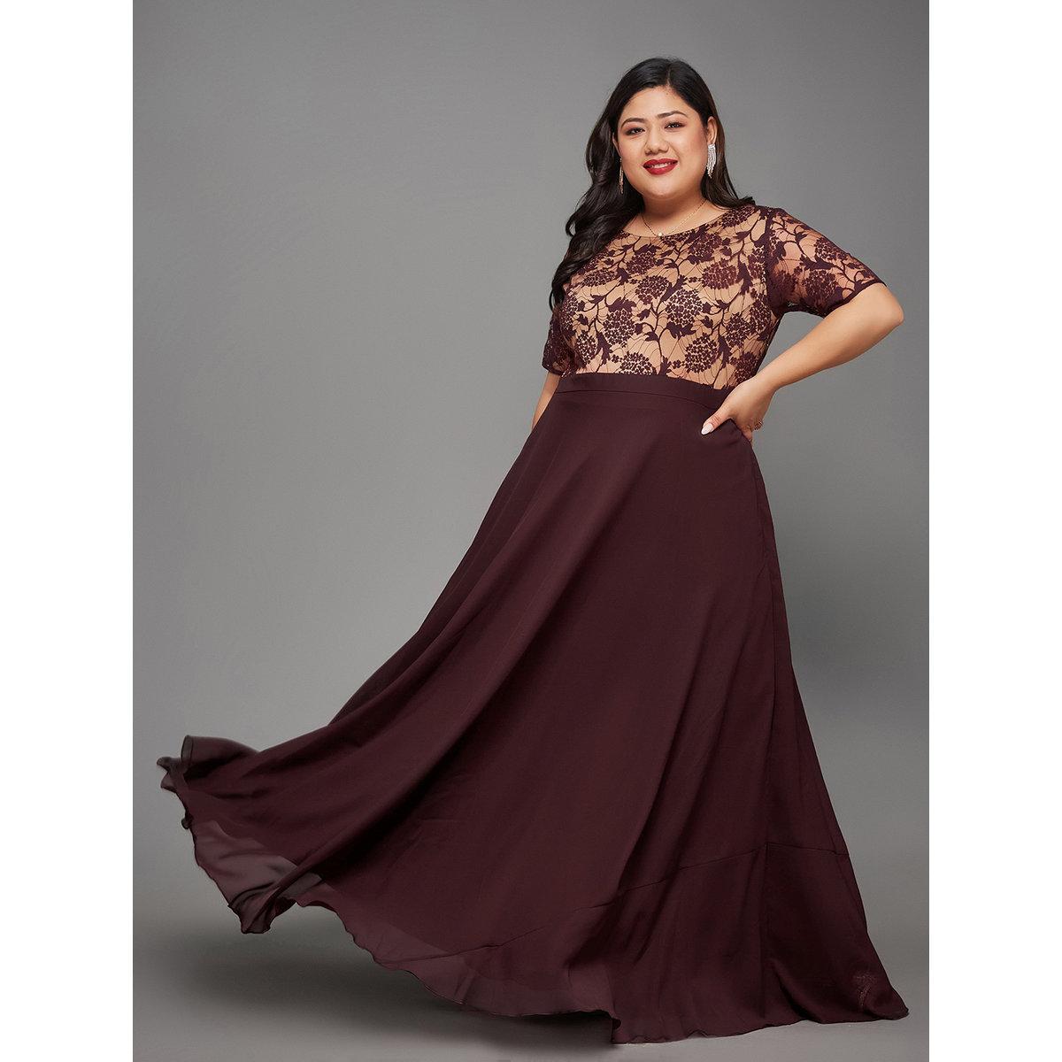 Miss Chase Plus Size Burgundy A-Line Maxi Dress-women-clothing-dresses-image-1