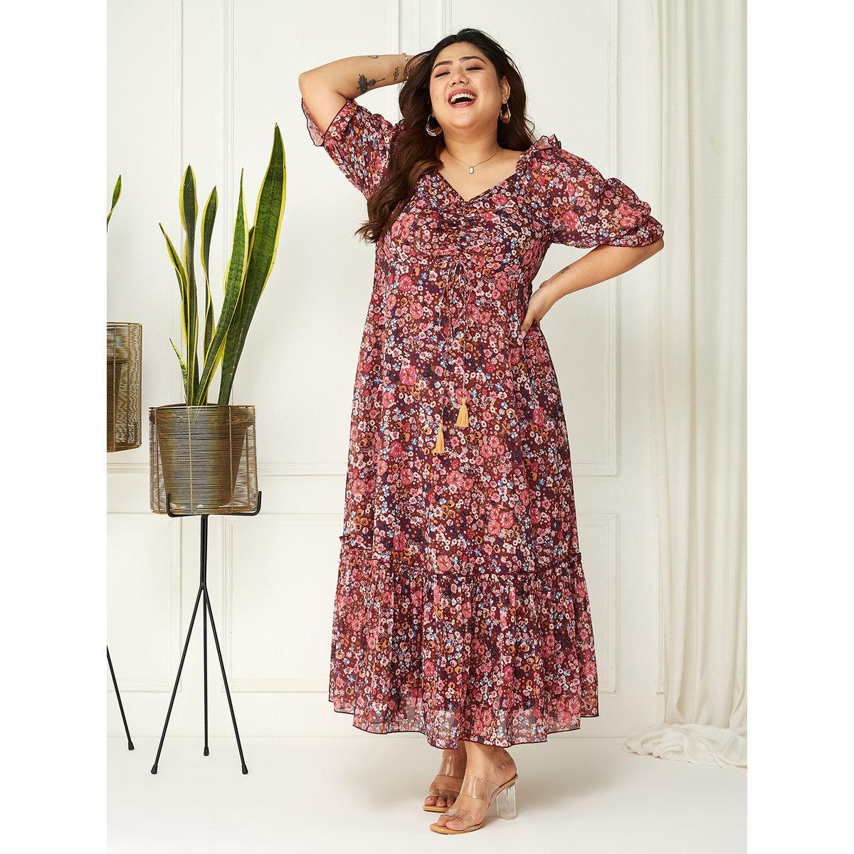 فستان طويل بمقاس كبير وطبعة زهور-women-clothing-dresses-image-3