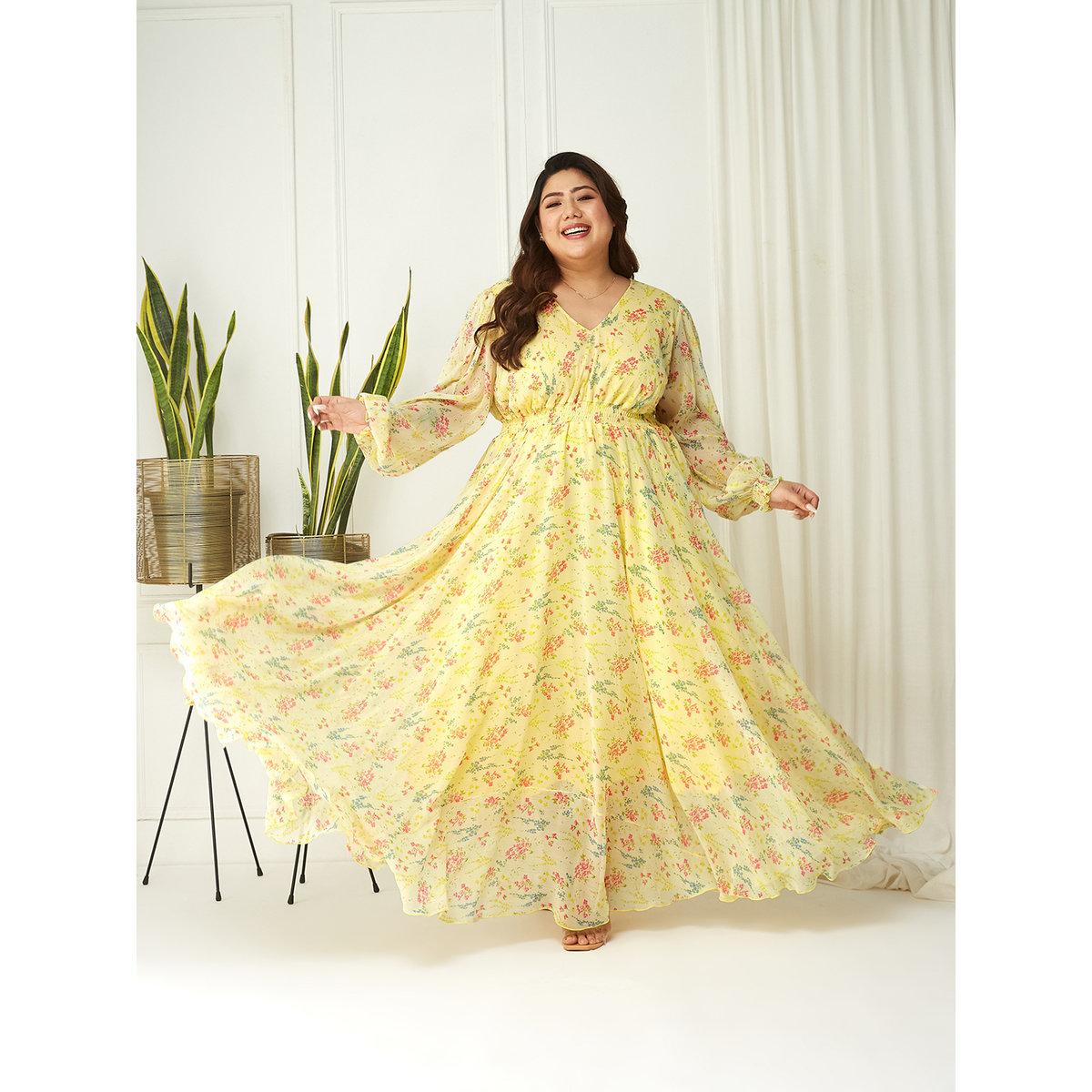 فستان طويل بمقاس كبير وطبعة زهور-women-clothing-dresses-image-1