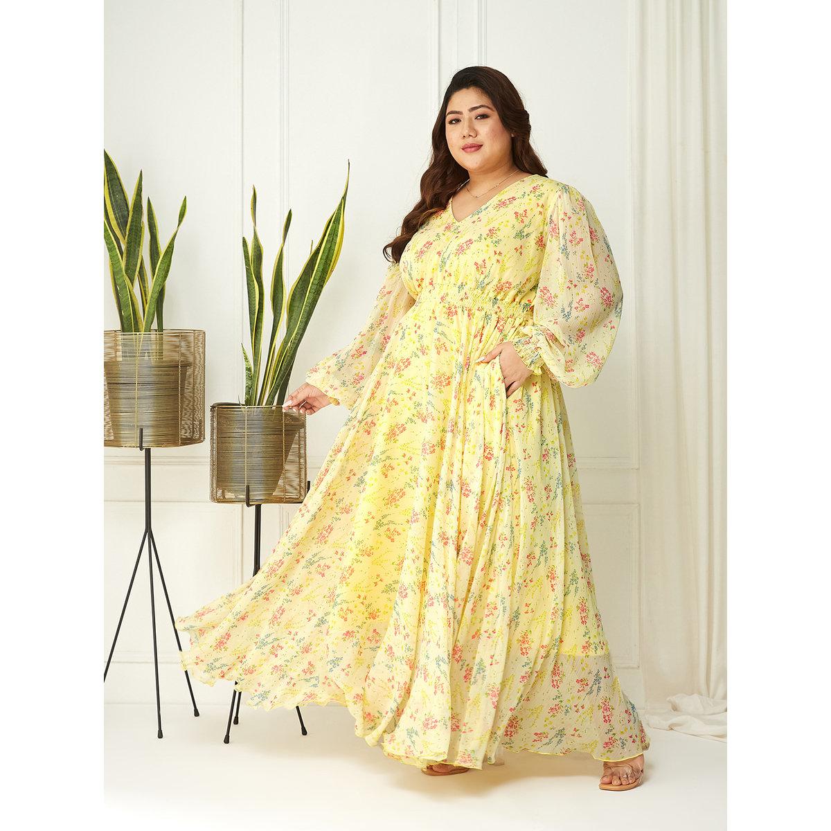 فستان طويل بمقاس كبير وطبعة زهور-women-clothing-dresses-image-2