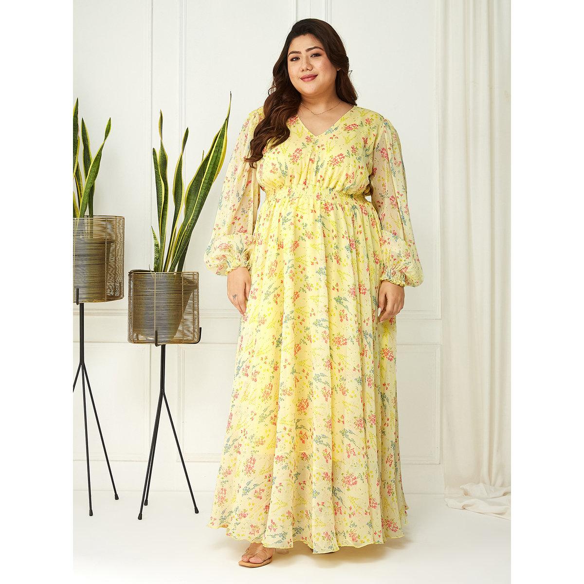 فستان طويل بمقاس كبير وطبعة زهور-women-clothing-dresses-image-3