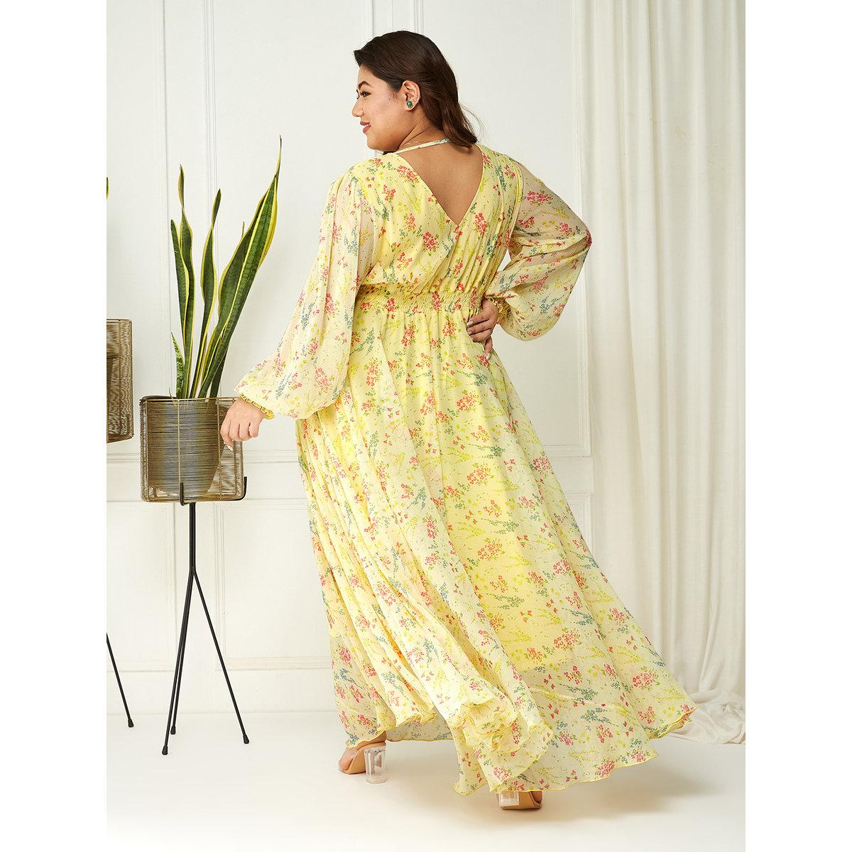 فستان طويل بمقاس كبير وطبعة زهور-women-clothing-dresses-image-4