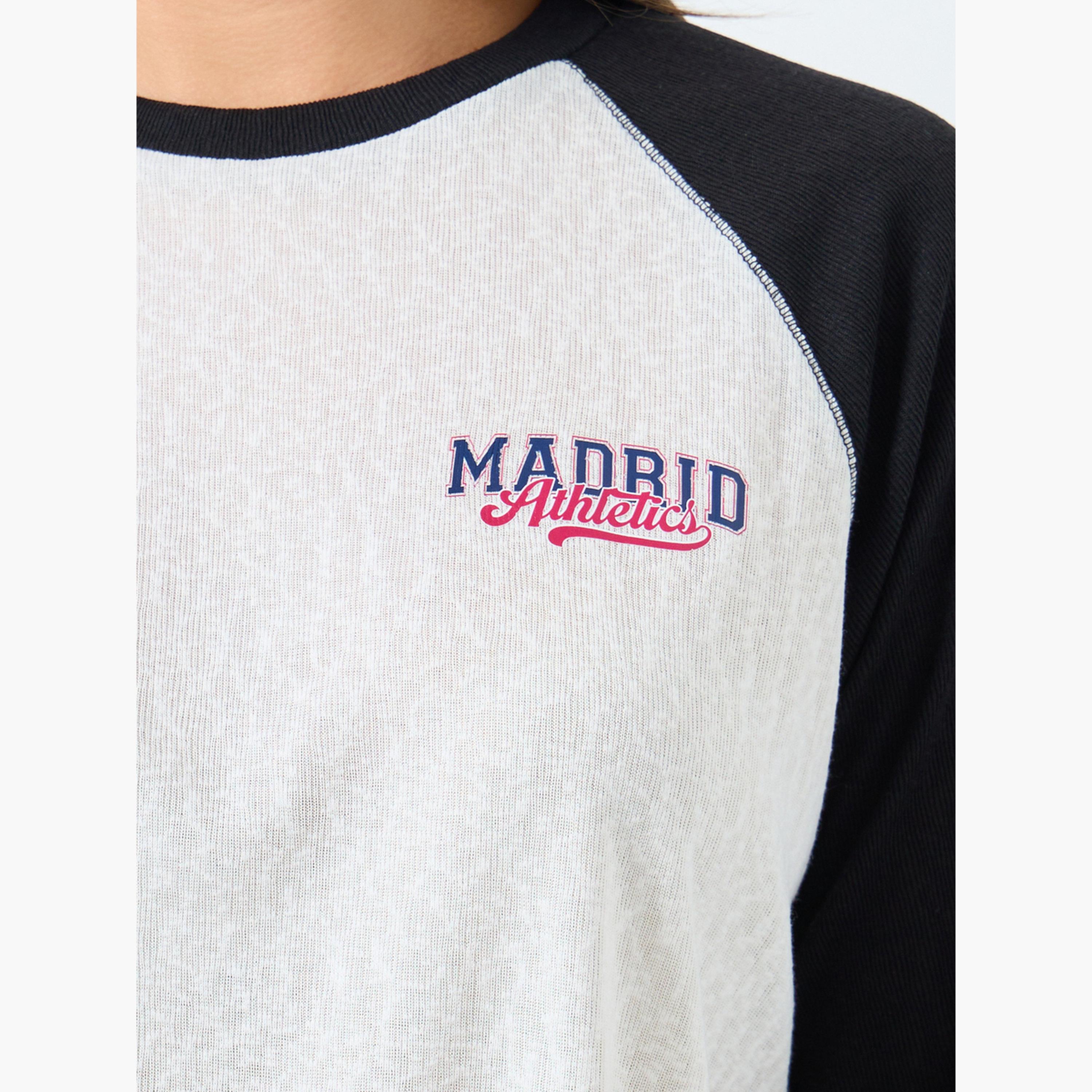 Styli White Oversized Raglan Sleeve T-Shirt with Madrid - Athletics Print-women-clothing-tshirts-image-3