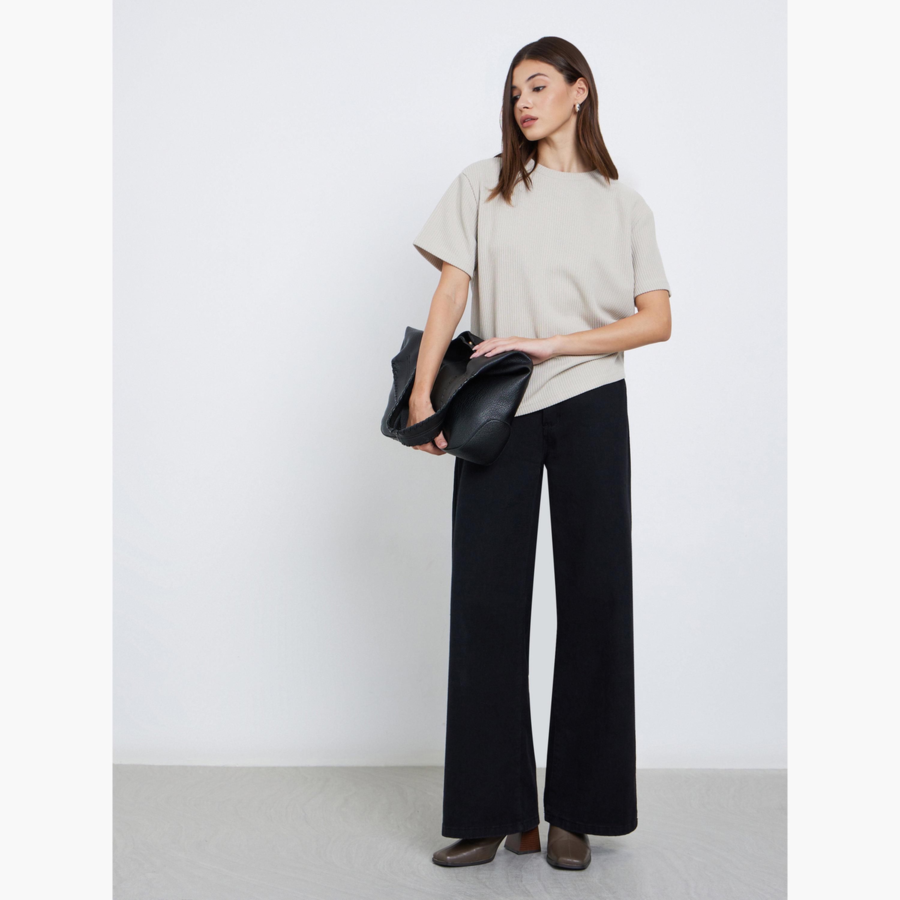 ستايلي - تي شيرت رمادي مسطح برقبة دائرية-women-clothing-tshirts-image-2
