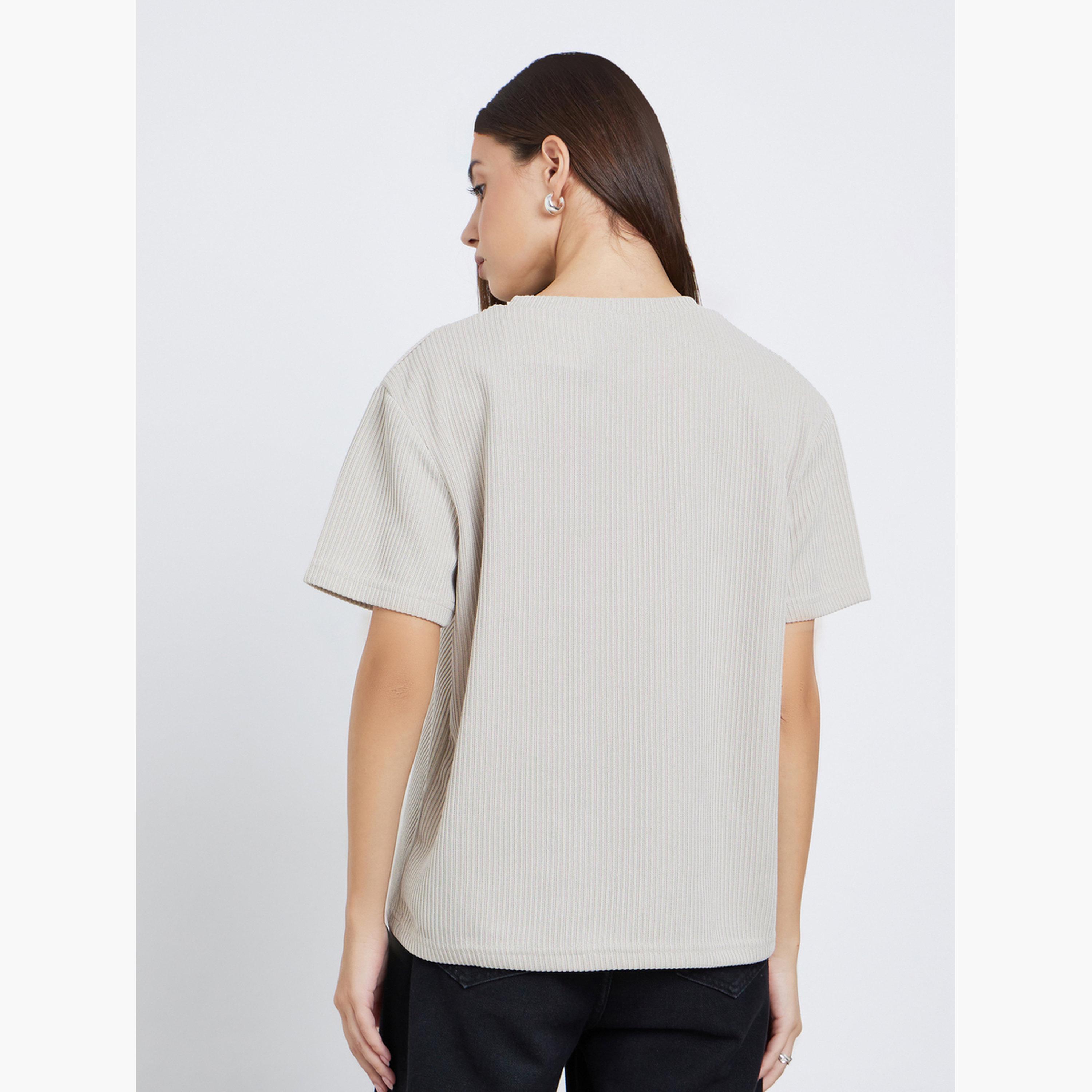 ستايلي - تي شيرت رمادي مسطح برقبة دائرية-women-clothing-tshirts-image-5