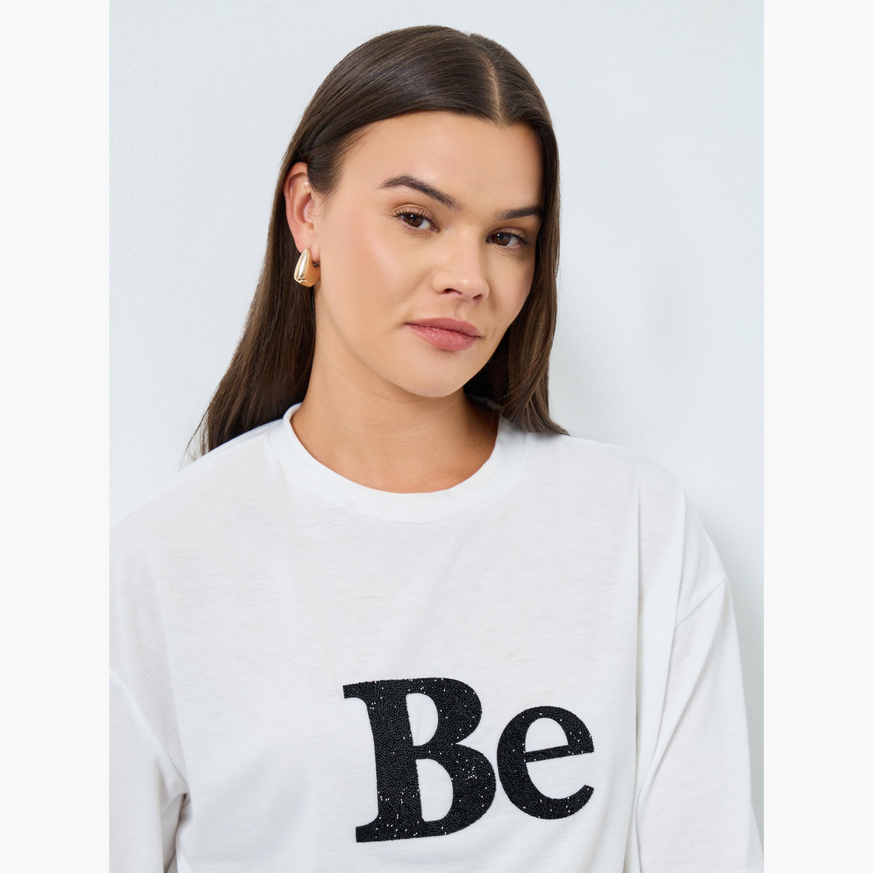 Styli White Oversized Embellished Slogan T-Shirt-women-clothing-tshirts-image-3