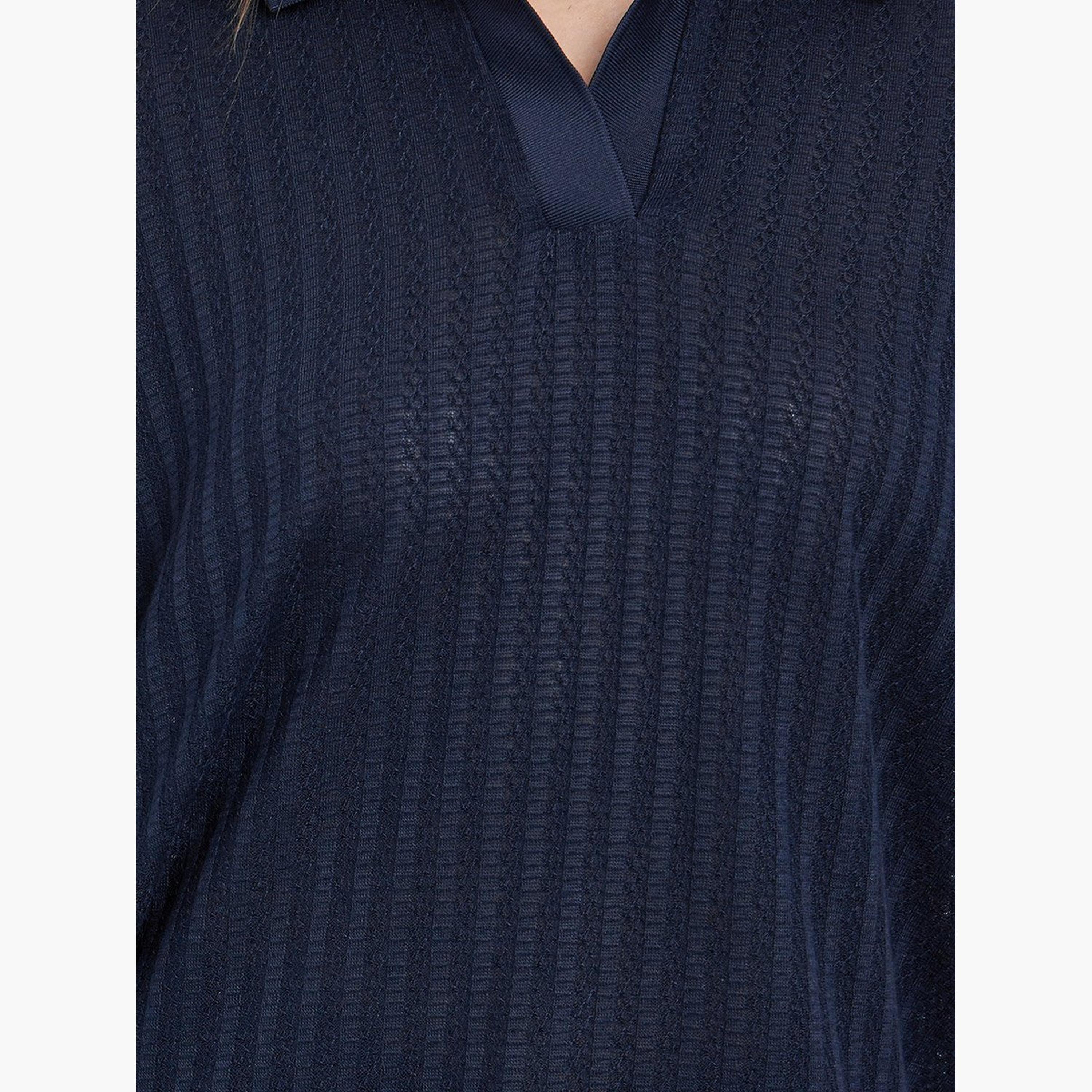 Styli Navy Blue Textured Knit Polo T-Shirt-women-clothing-tshirts-image-3