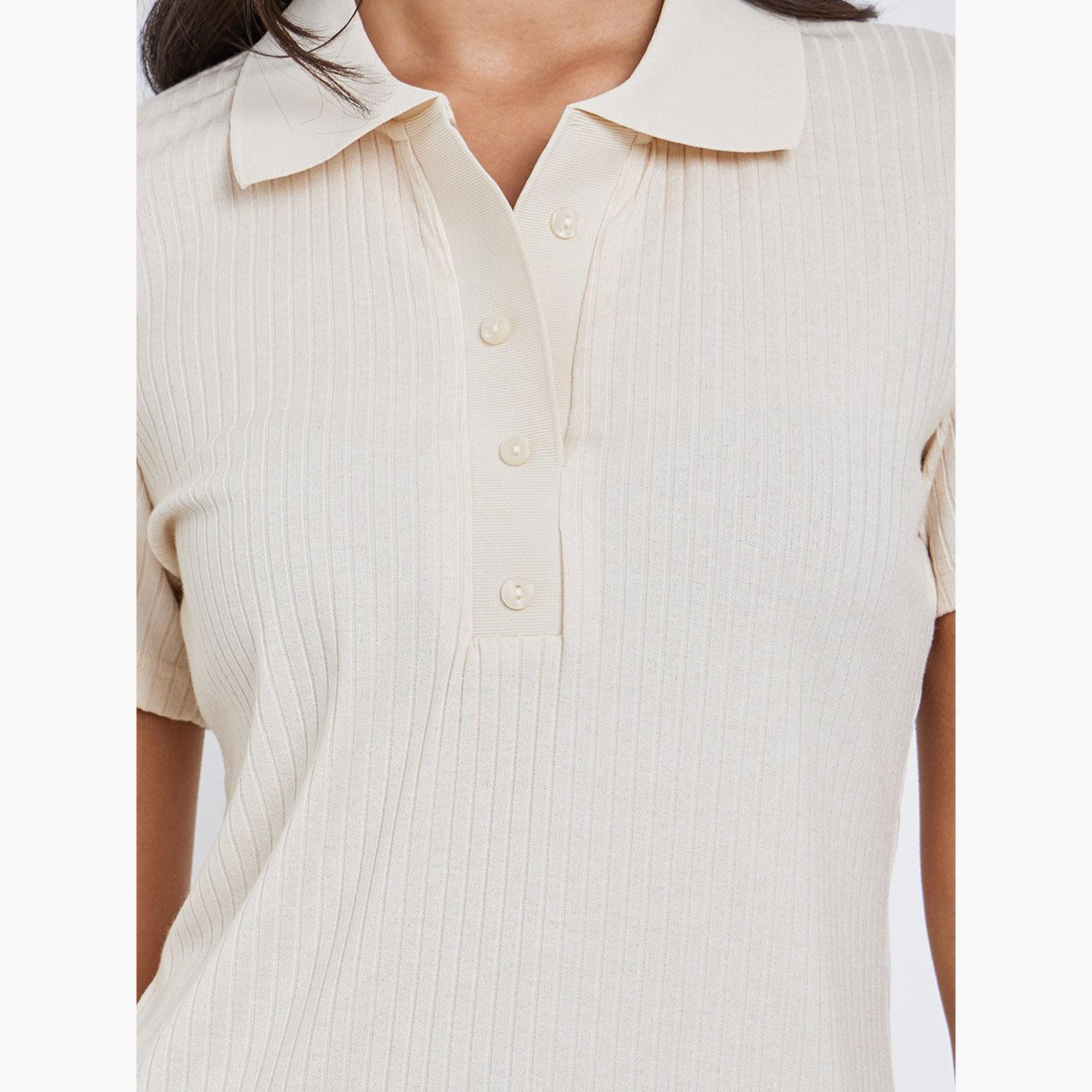 ستايلي - تي شيرت بولو مضلع لون بيج-women-clothing-tshirts-image-3