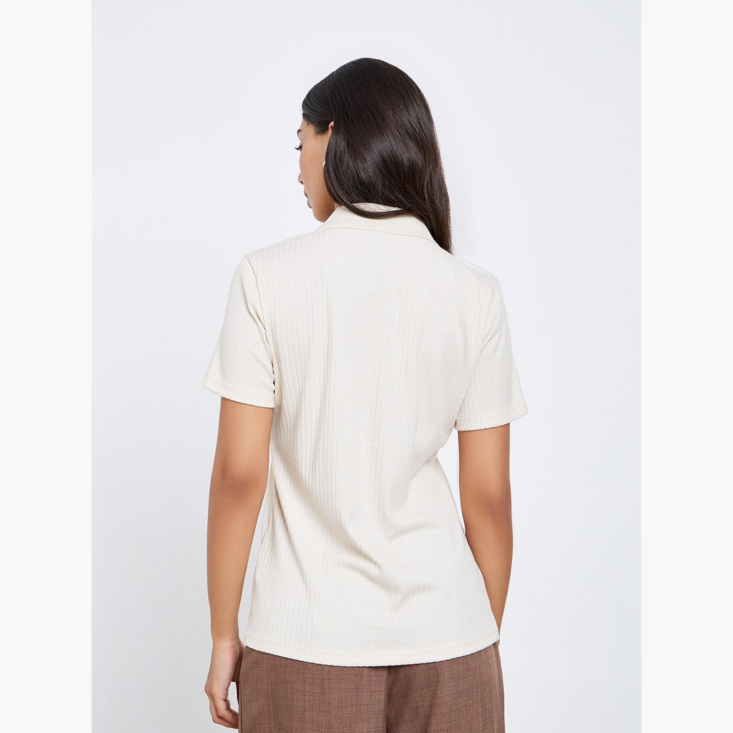 ستايلي - تي شيرت بولو مضلع لون بيج-women-clothing-tshirts-image-4