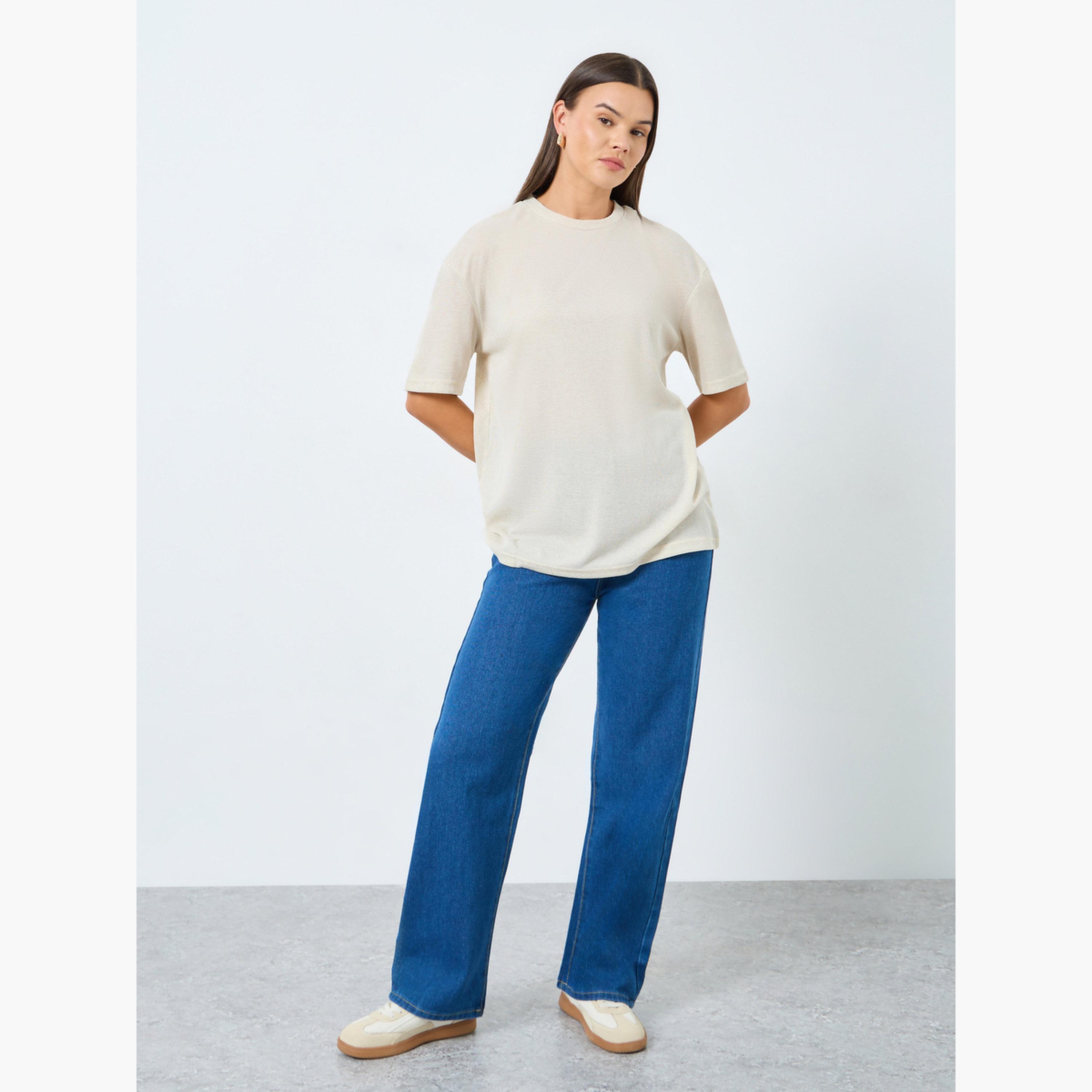 ستايلي - تي شيرت بيج مقاس كبير اوفر سايز محبوك-women-clothing-tshirts-image-2
