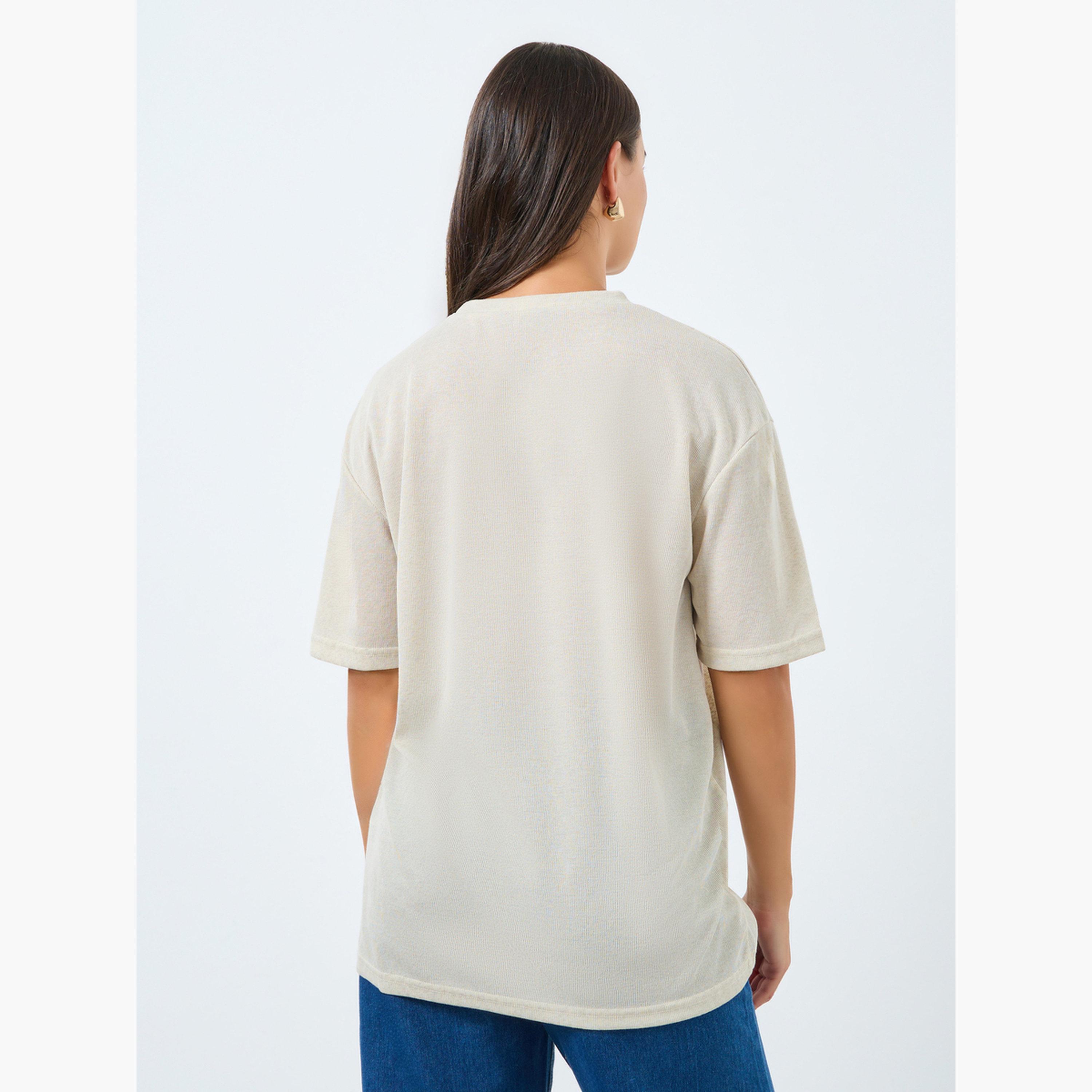 ستايلي - تي شيرت بيج مقاس كبير اوفر سايز محبوك-women-clothing-tshirts-image-4