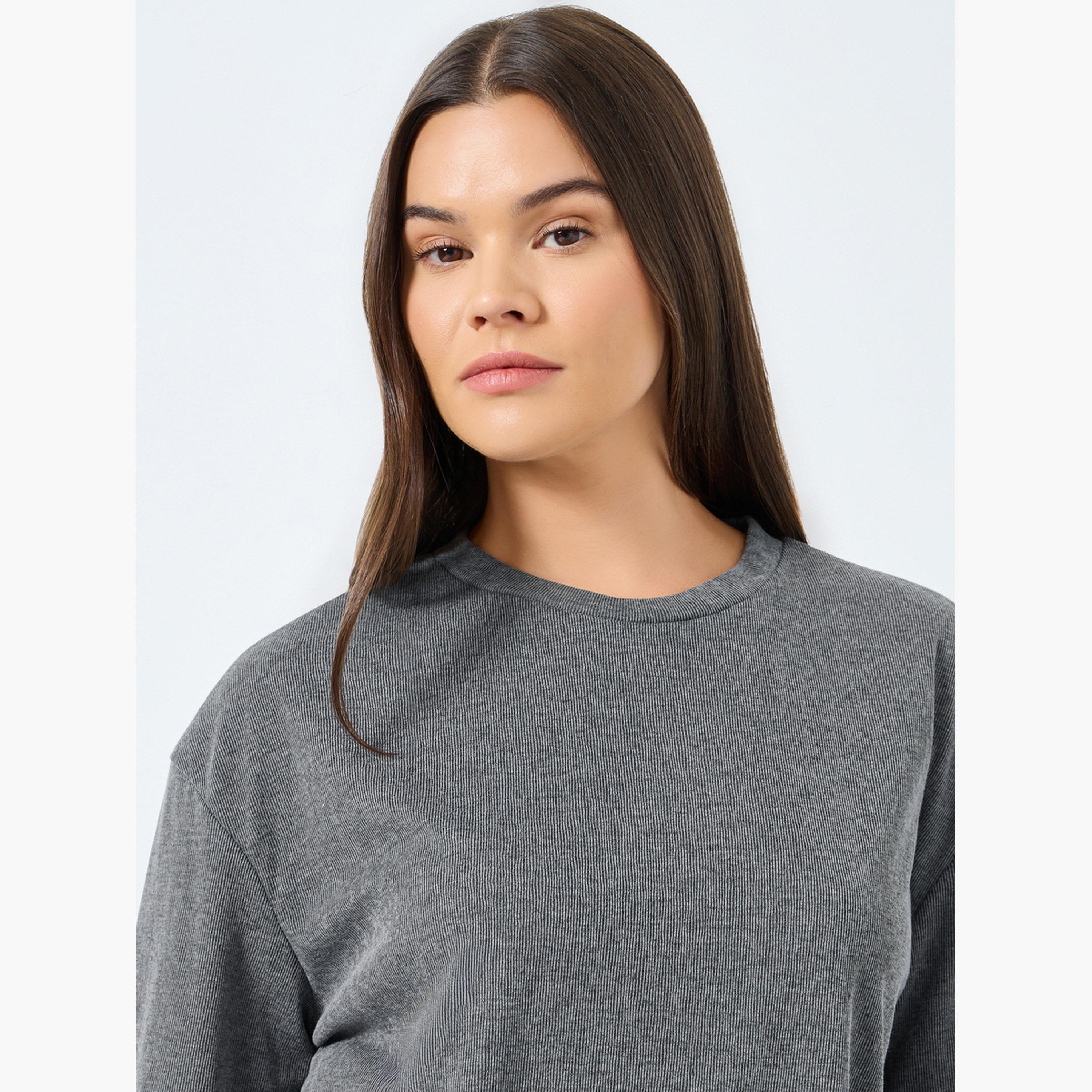Styli Grey Longline Oversized Knit T-Shirt-women-clothing-tshirts-image-4