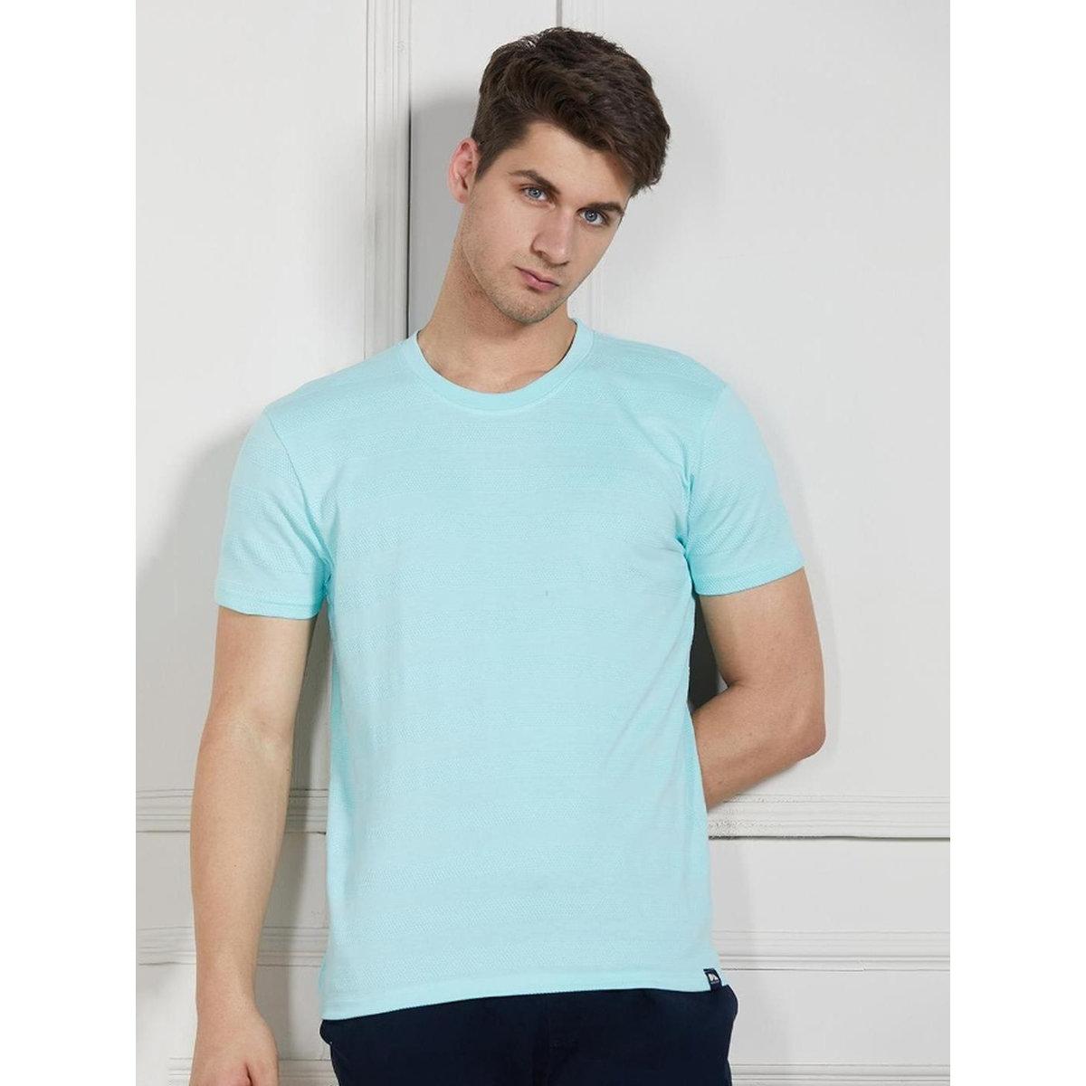 Dennis Lingo Men Blue Textured Cotton T-Shirt-men-clothing-tshirtsandpolos-tshirts-image-1