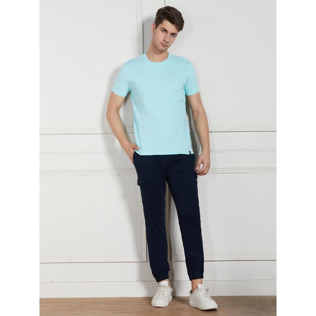 Dennis Lingo Men Blue Textured Cotton T-Shirt-men-clothing-tshirtsandpolos-tshirts-image-2
