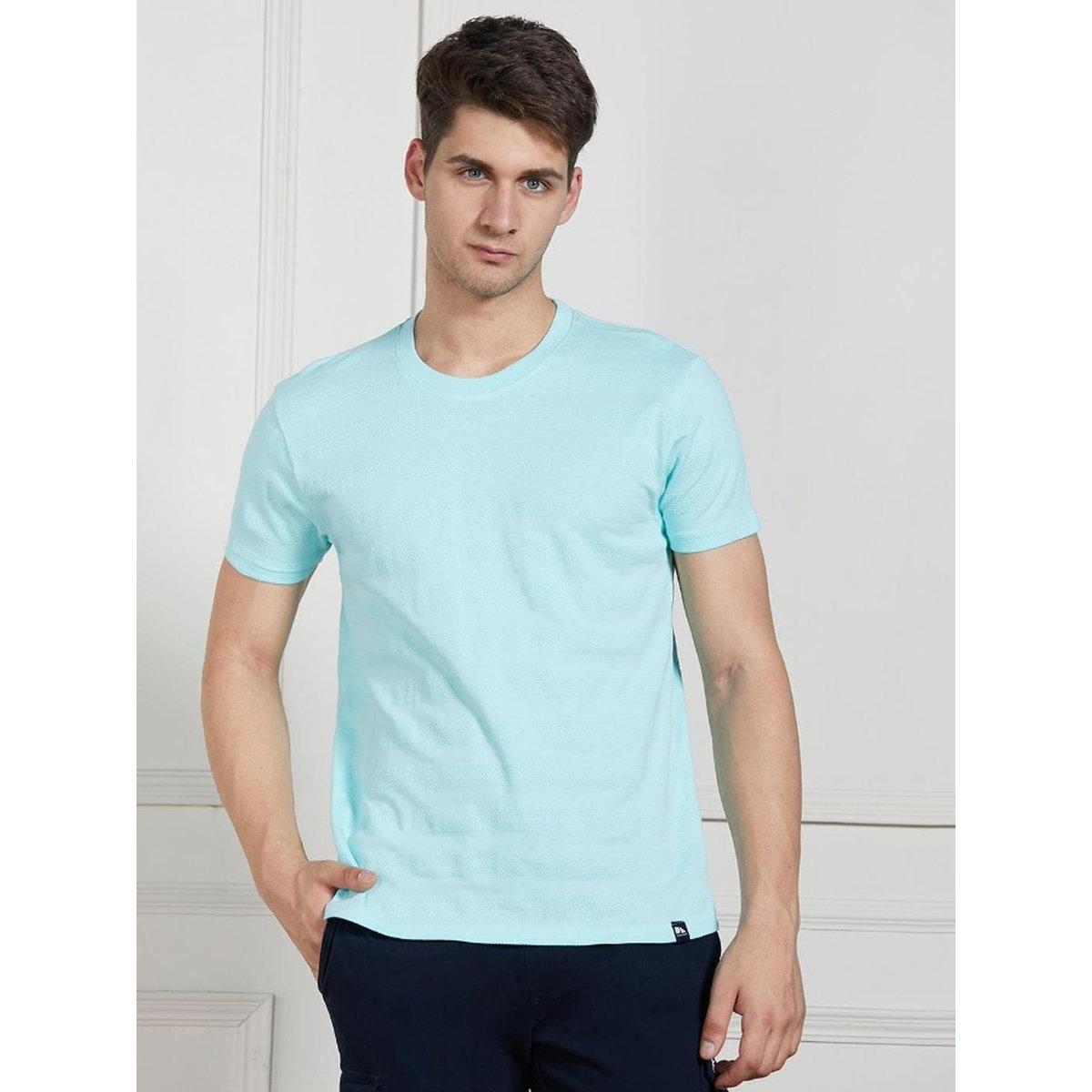 Dennis Lingo Men Blue Textured Cotton T-Shirt-men-clothing-tshirtsandpolos-tshirts-image-4