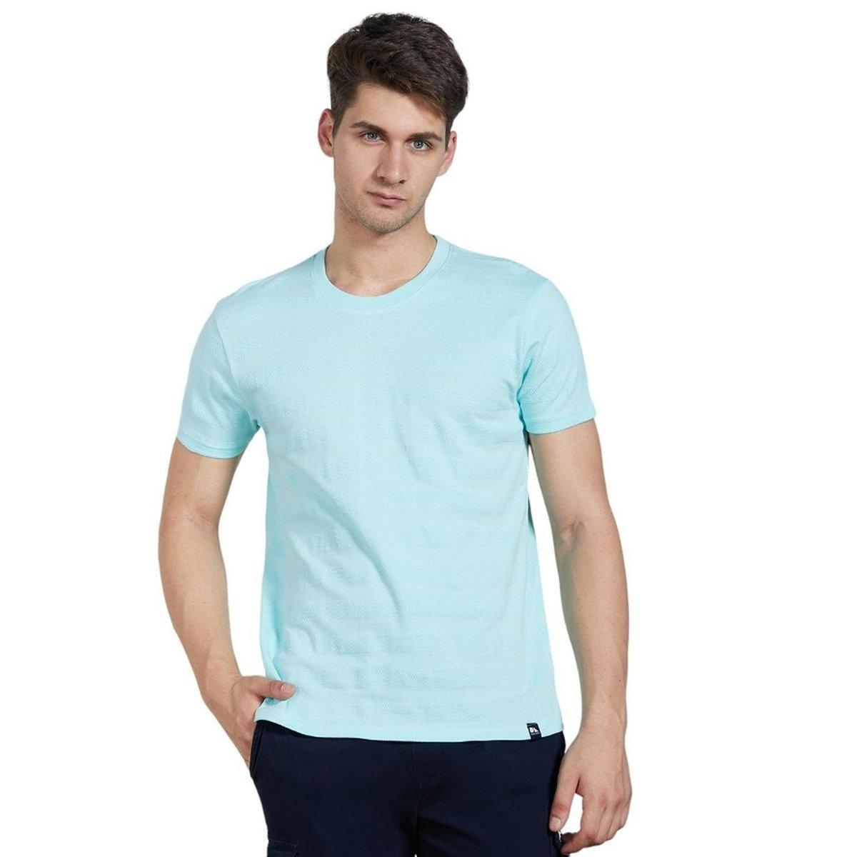 Dennis Lingo Men Blue Textured Cotton T-Shirt-men-clothing-tshirtsandpolos-tshirts-image-5