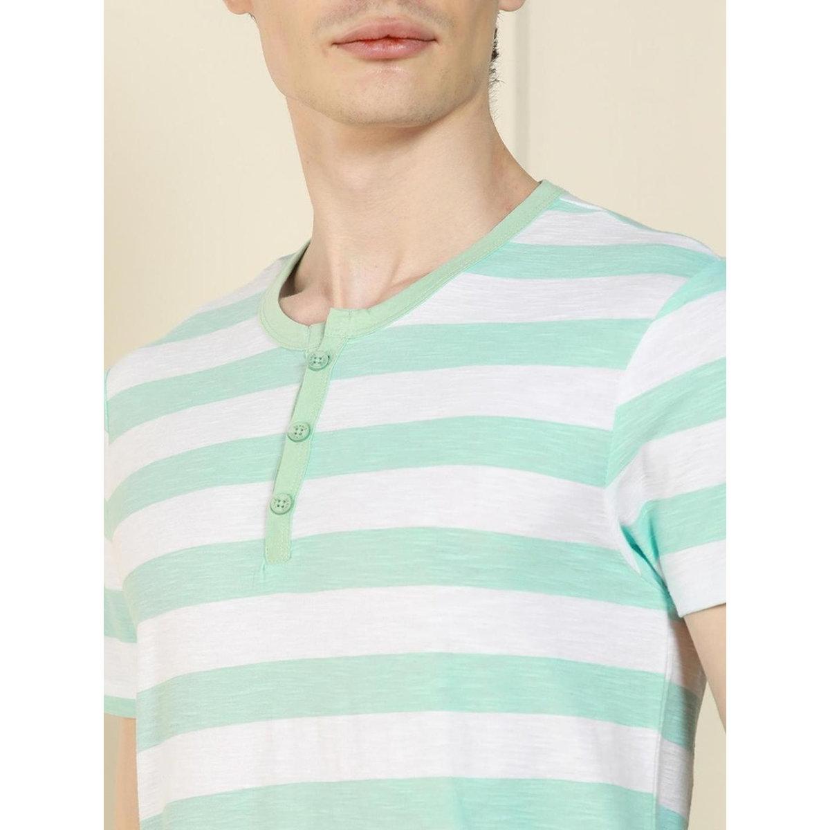 Dennis Lingo Men Green Striped Henley Neck T-Shirt-men-clothing-tshirtsandpolos-tshirts-image-4