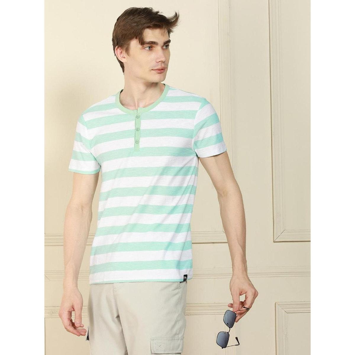 Dennis Lingo Men Green Striped Henley Neck T-Shirt-men-clothing-tshirtsandpolos-tshirts-image-5