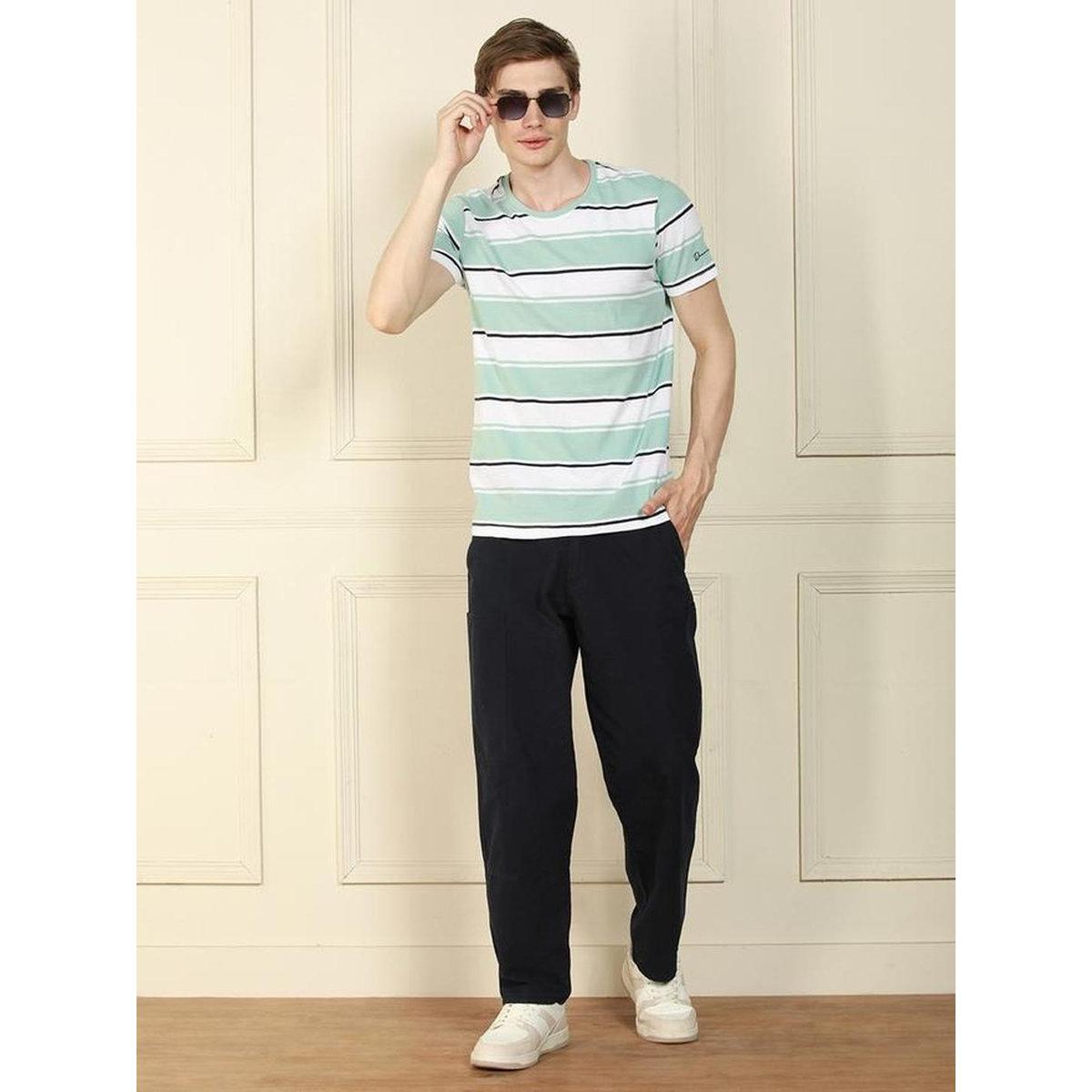 Dennis Lingo Men Green Striped Crew Neck T-Shirt-men-clothing-tshirtsandpolos-tshirts-image-1