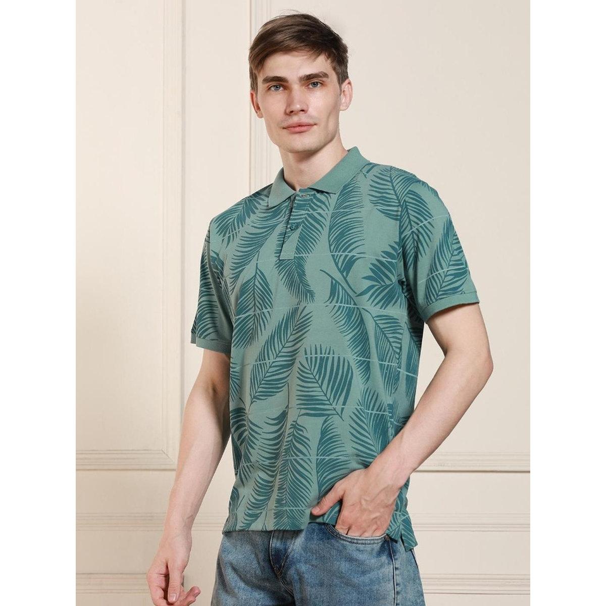 Dennis Lingo Men Green Leaf Print Cotton Polo-men-clothing-tshirtsandpolos-tshirts-image-2
