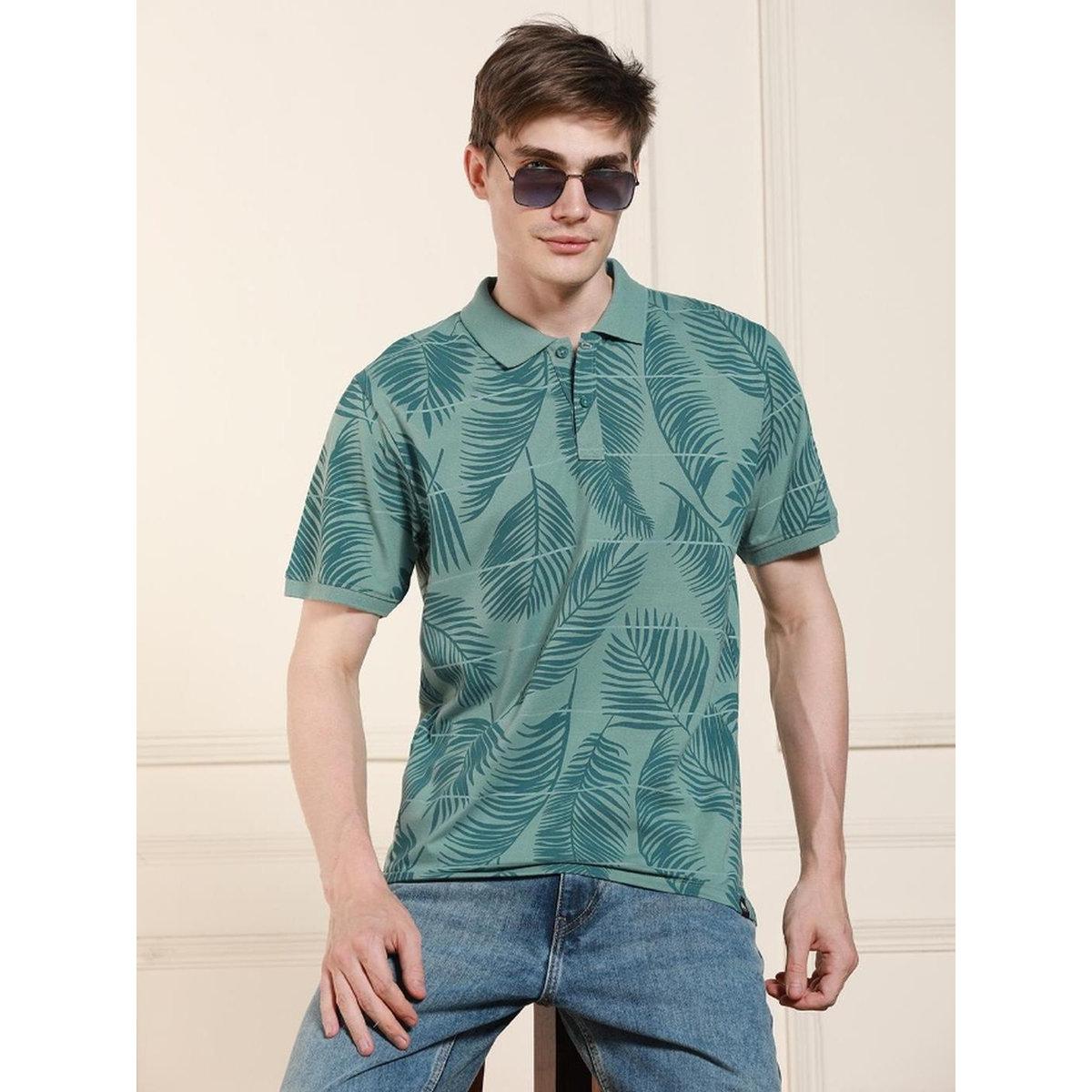 Dennis Lingo Men Green Leaf Print Cotton Polo-men-clothing-tshirtsandpolos-tshirts-image-6