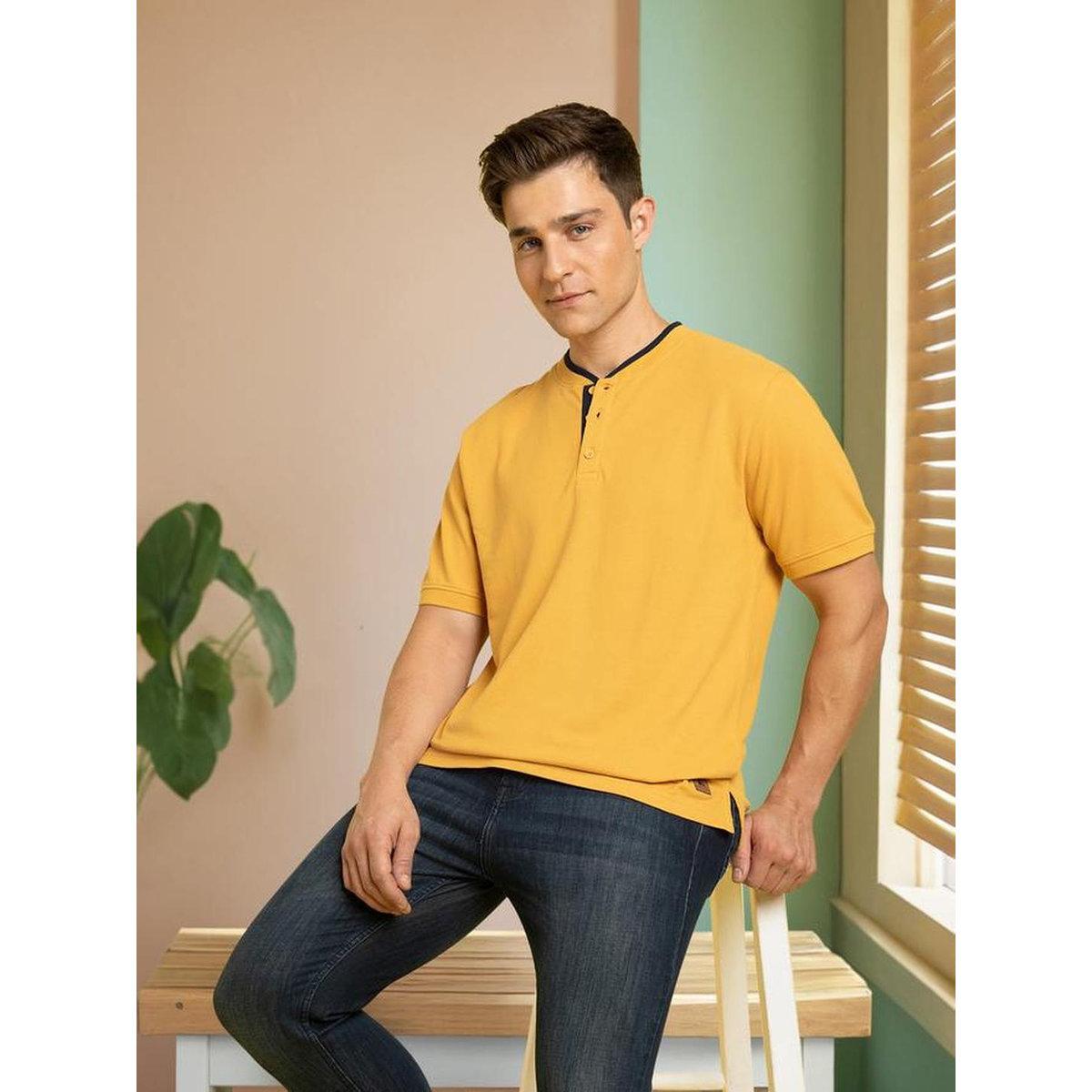 Dennis Lingo Men Mustard Henley Neck T-Shirt-men-clothing-tshirtsandpolos-tshirts-image-1