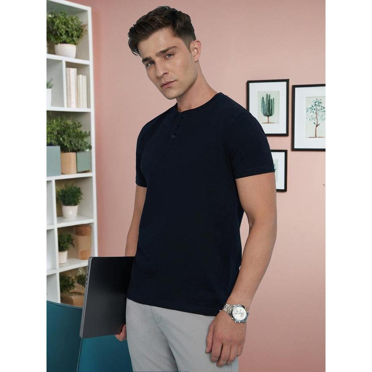 Dennis Lingo Buttoned Round Neck Pure Cotton T-Shirt-men-clothing-tshirtsandpolos-tshirts-image-1