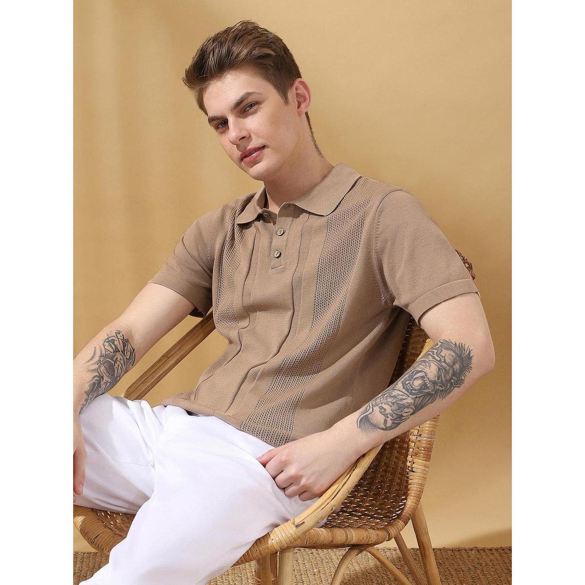 Dennis Lingo Men Brown Relaxed Fit Flat Knit Polo-men-clothing-tshirtsandpolos-tshirts-image-1