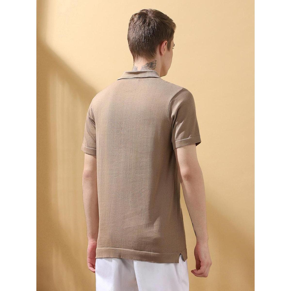 Dennis Lingo Men Brown Relaxed Fit Flat Knit Polo-men-clothing-tshirtsandpolos-tshirts-image-3