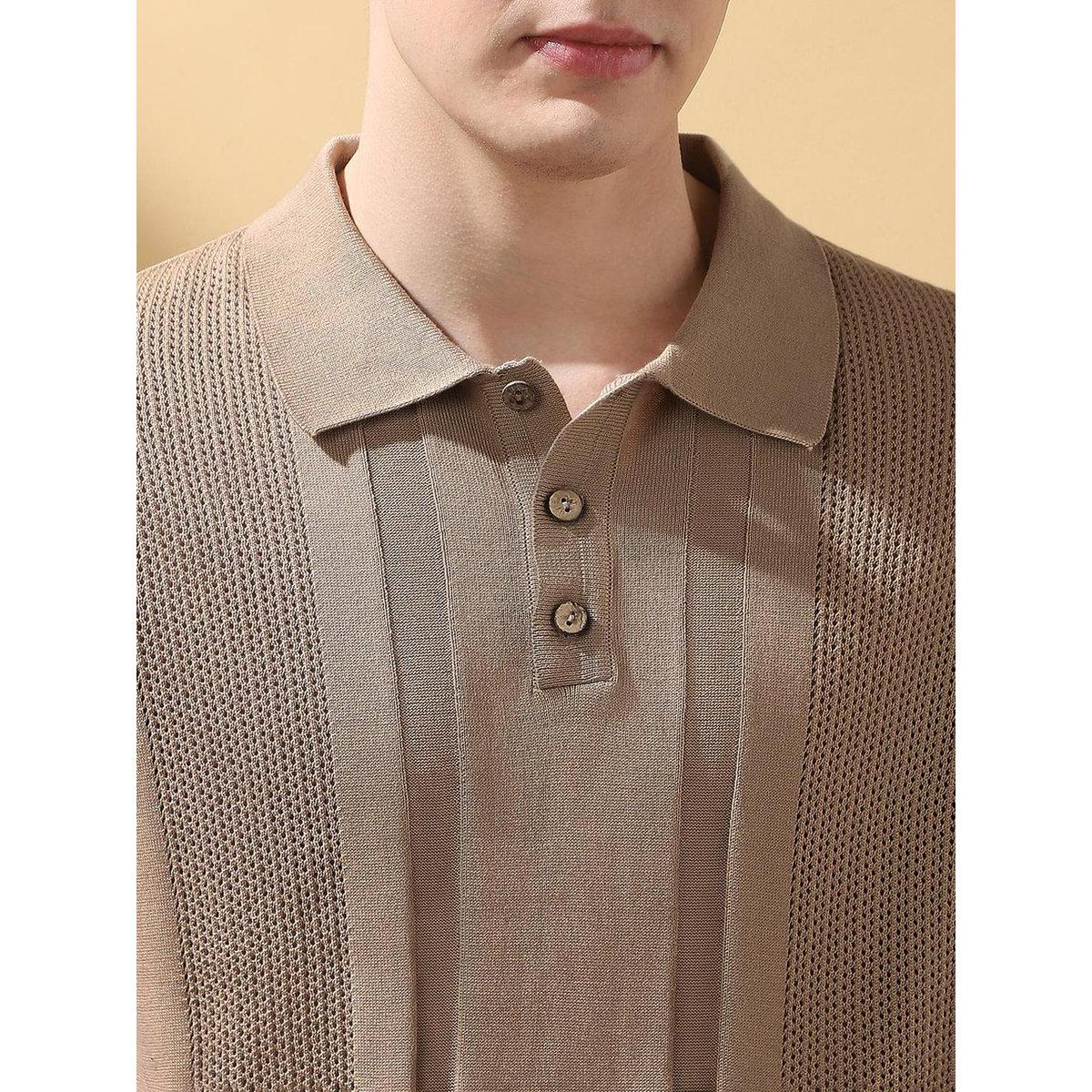 Dennis Lingo Men Brown Relaxed Fit Flat Knit Polo-men-clothing-tshirtsandpolos-tshirts-image-5