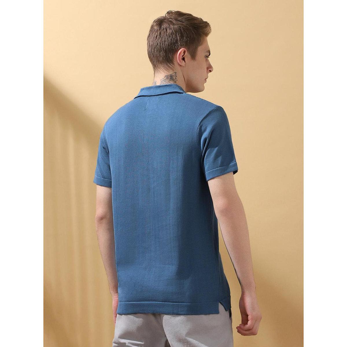 Dennis Lingo Men Blue Relaxed Fit Flat Knit Polo-men-clothing-tshirtsandpolos-tshirts-image-3