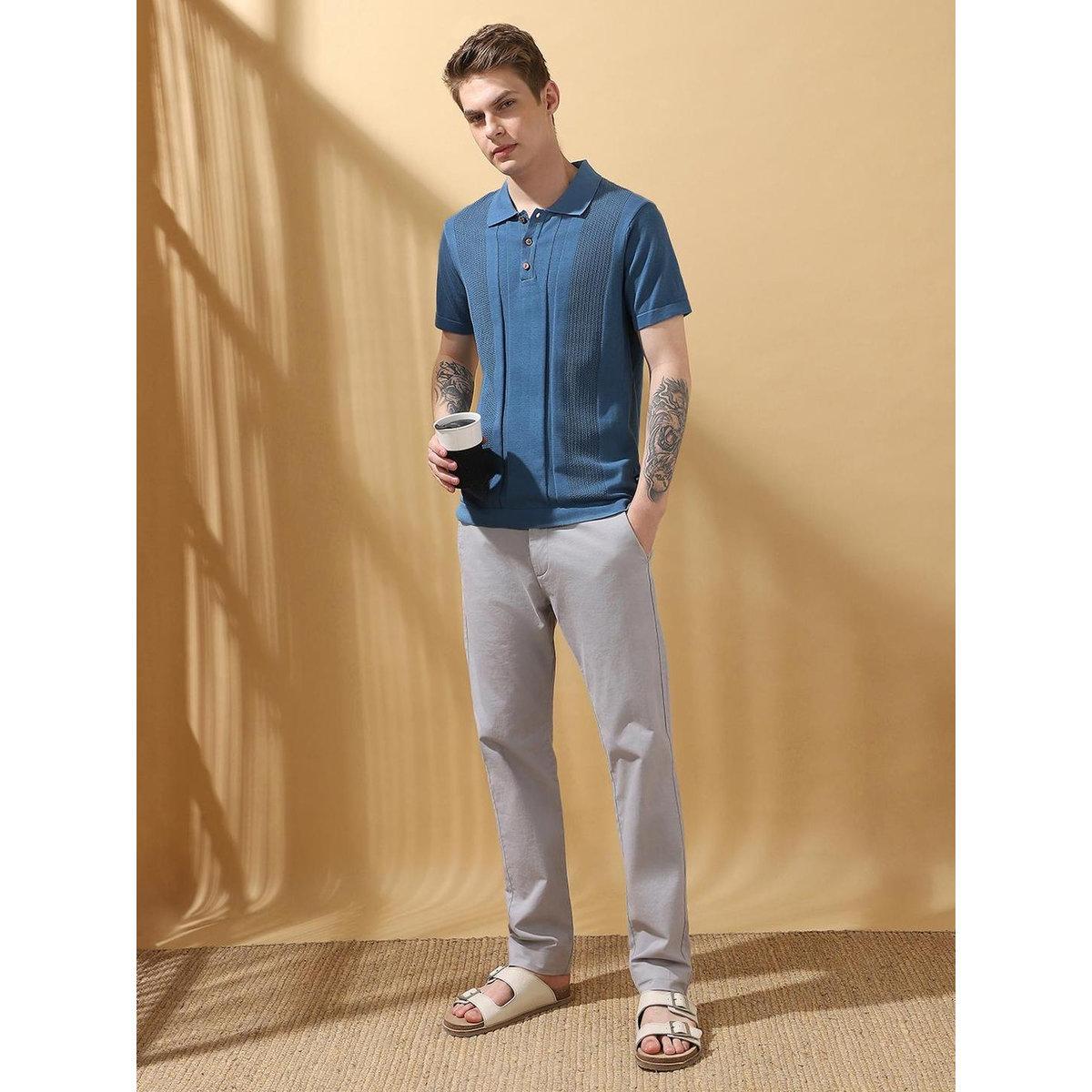 Dennis Lingo Men Blue Relaxed Fit Flat Knit Polo-men-clothing-tshirtsandpolos-tshirts-image-4