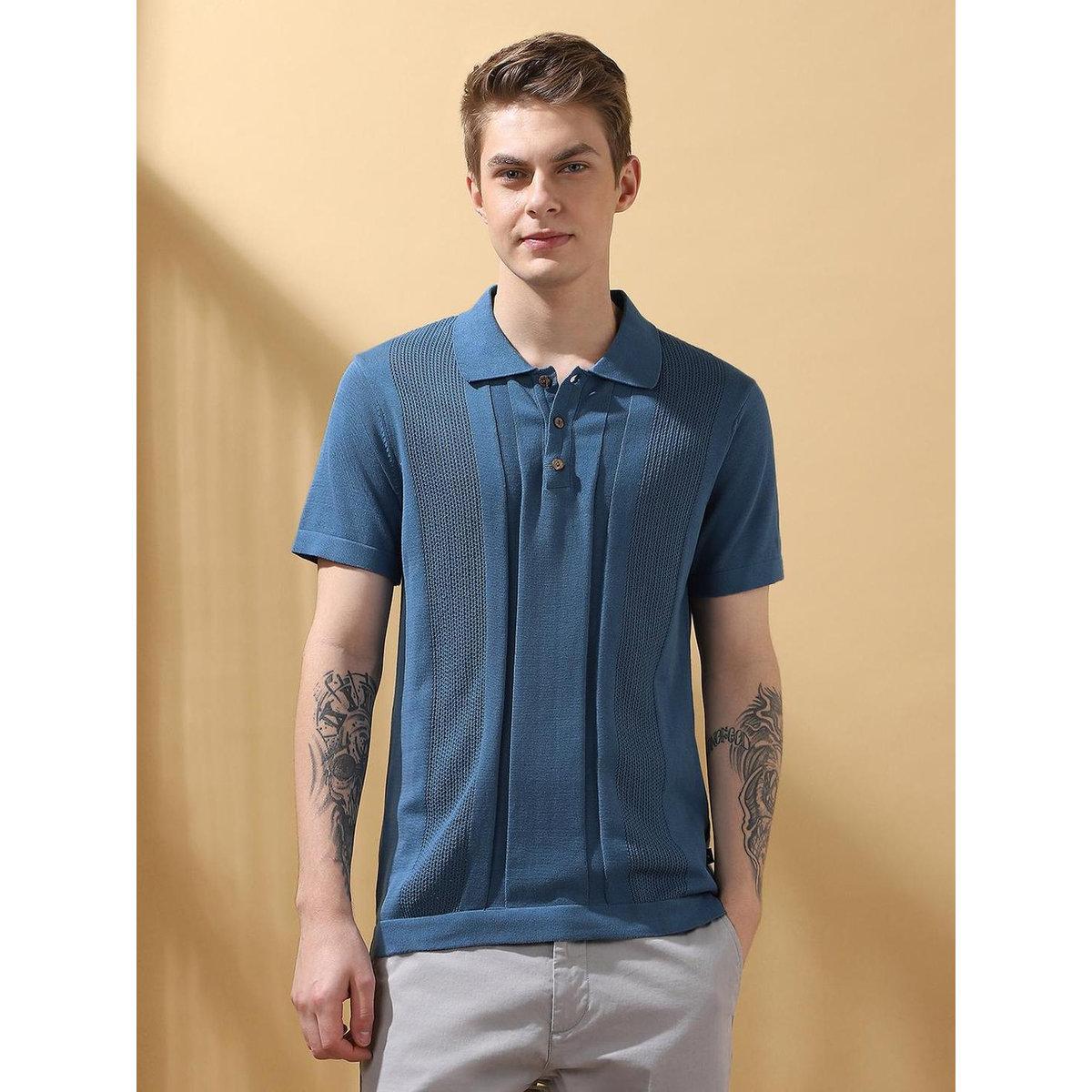 Dennis Lingo Men Blue Relaxed Fit Flat Knit Polo-men-clothing-tshirtsandpolos-tshirts-image-6