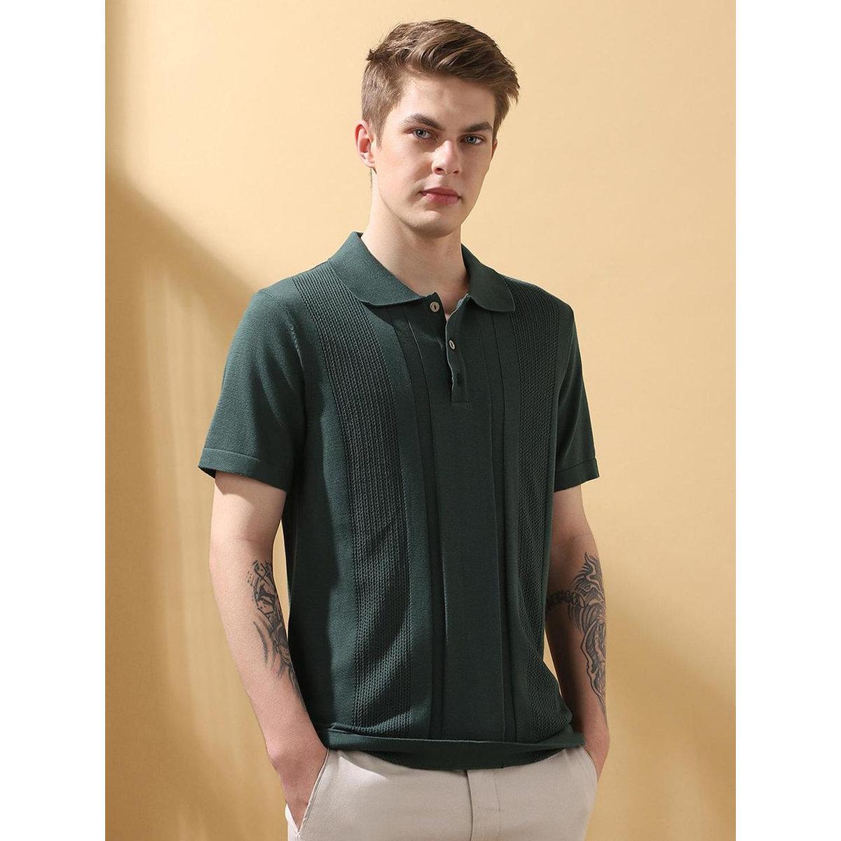 Dennis Lingo Men Green Relaxed Fit Flat Knit Polo-men-clothing-tshirtsandpolos-tshirts-image-1
