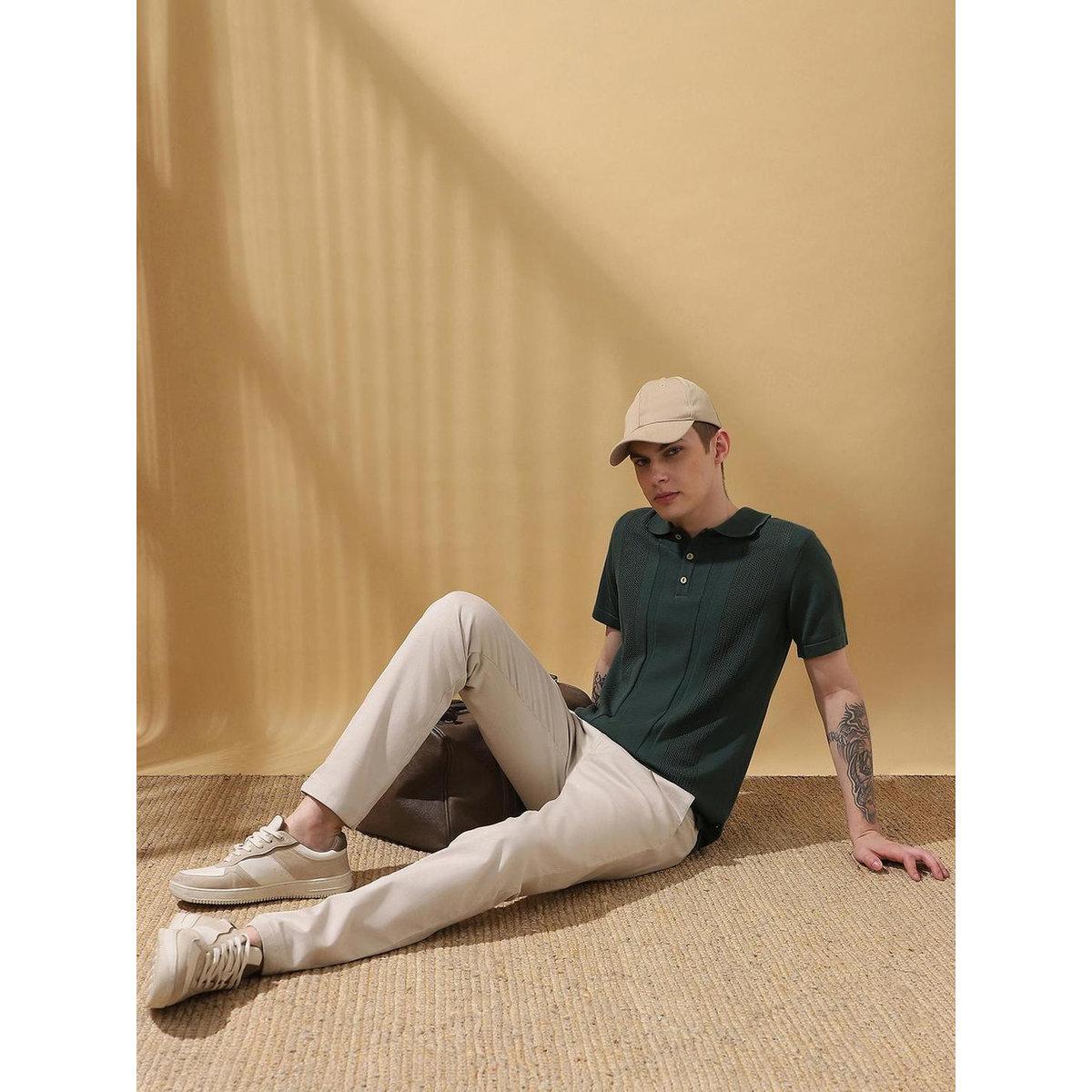 Dennis Lingo Men Green Relaxed Fit Flat Knit Polo-men-clothing-tshirtsandpolos-tshirts-image-4