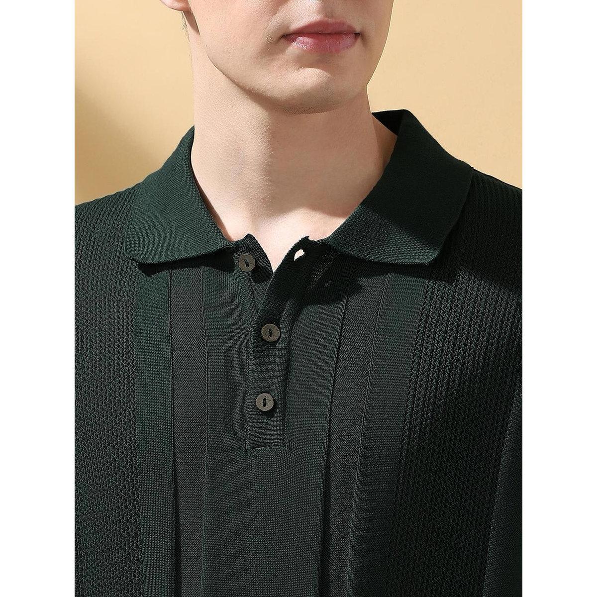 Dennis Lingo Men Green Relaxed Fit Flat Knit Polo-men-clothing-tshirtsandpolos-tshirts-image-5