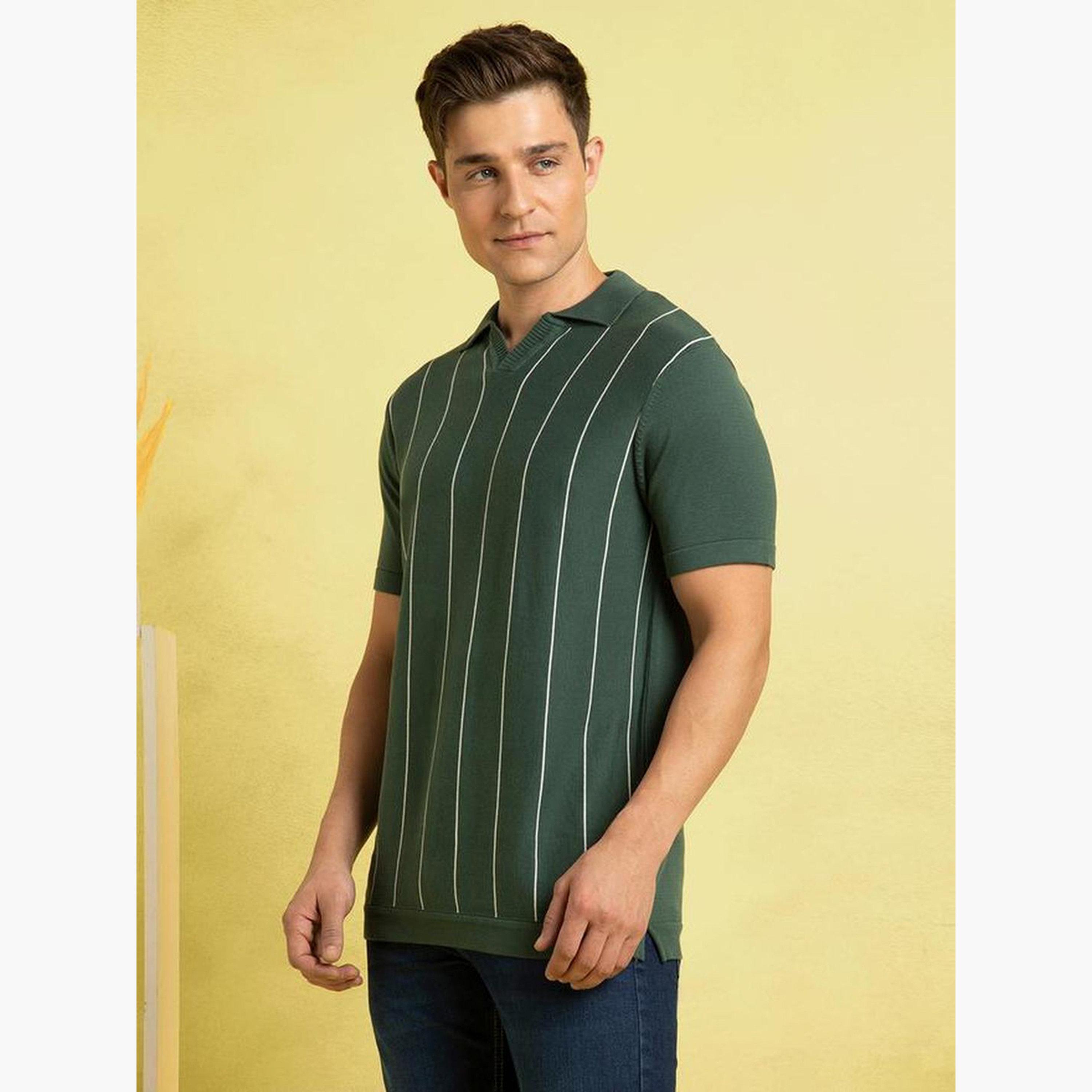 Dennis Lingo Men Green Striped Flat Knit Polo-men-clothing-tshirtsandpolos-polos-image-3