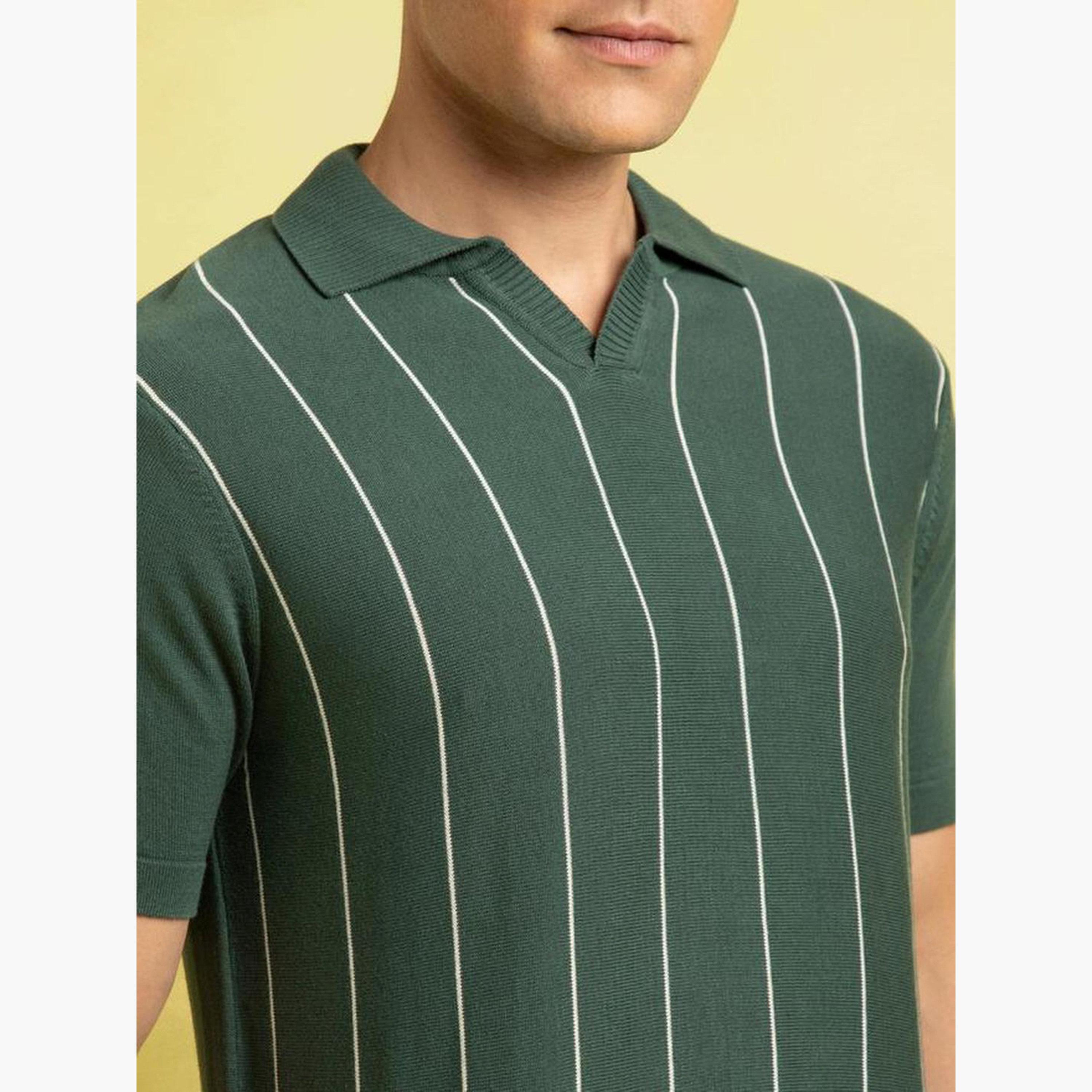 Dennis Lingo Men Green Striped Flat Knit Polo-men-clothing-tshirtsandpolos-polos-image-6