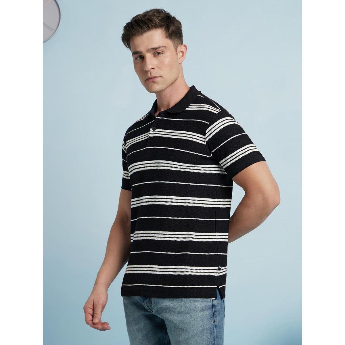Dennis Lingo Men Black Regular Fit Striped Polo-men-clothing-tshirtsandpolos-tshirts-image-2