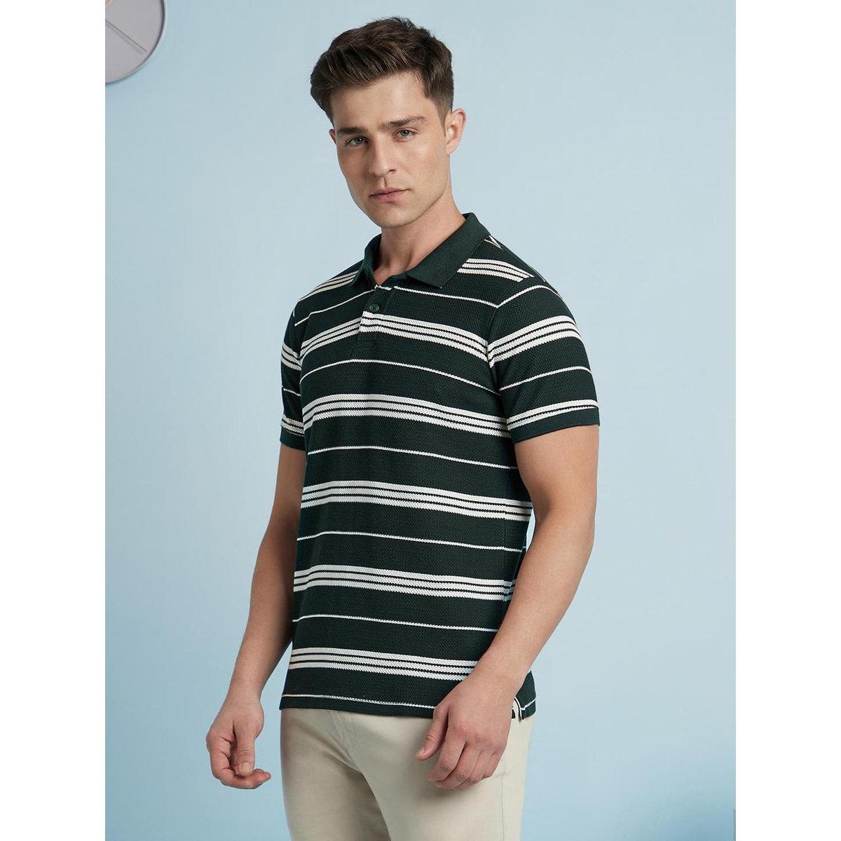 Dennis Lingo Men Dark Green Regular Fit Striped Polo-men-clothing-tshirtsandpolos-tshirts-image-2