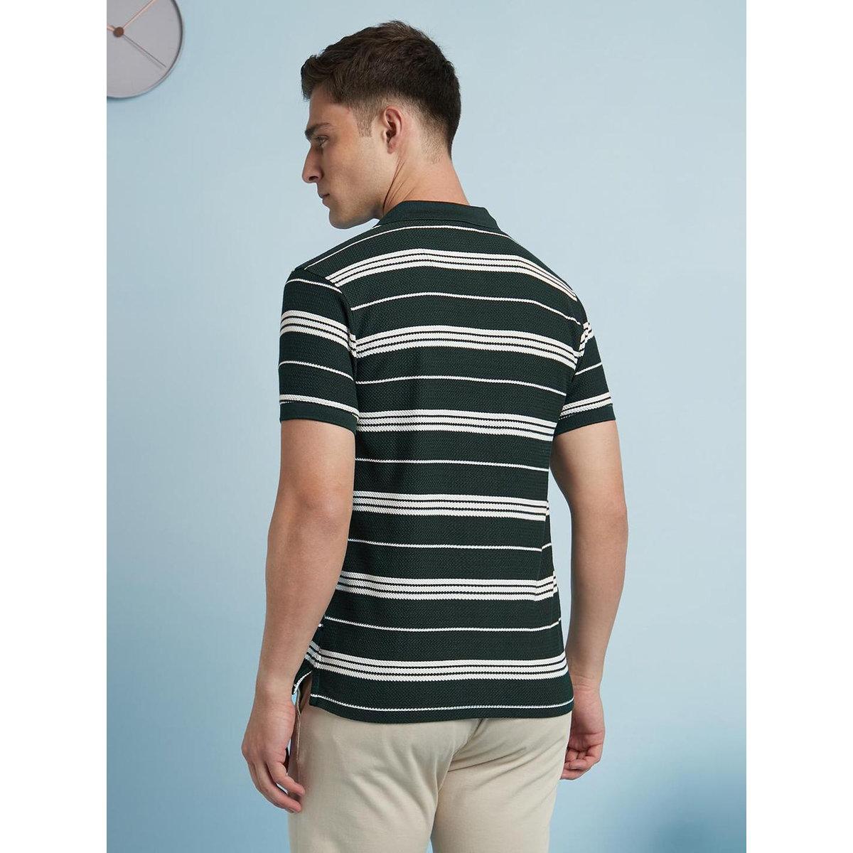 Dennis Lingo Men Dark Green Regular Fit Striped Polo-men-clothing-tshirtsandpolos-tshirts-image-3