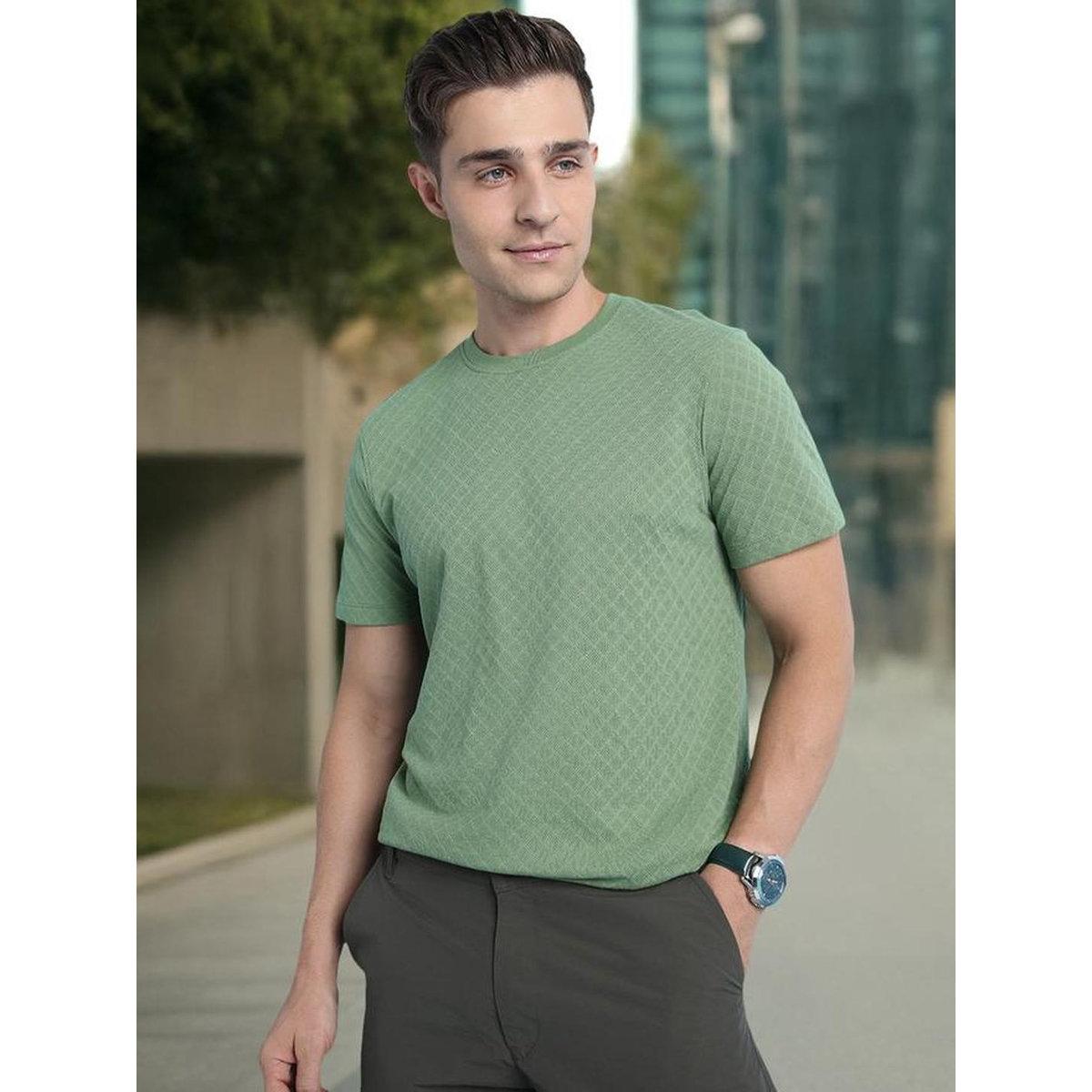 Dennis Lingo Men Olive Textured Regular Fit T-Shirt-men-clothing-tshirtsandpolos-tshirts-image-2