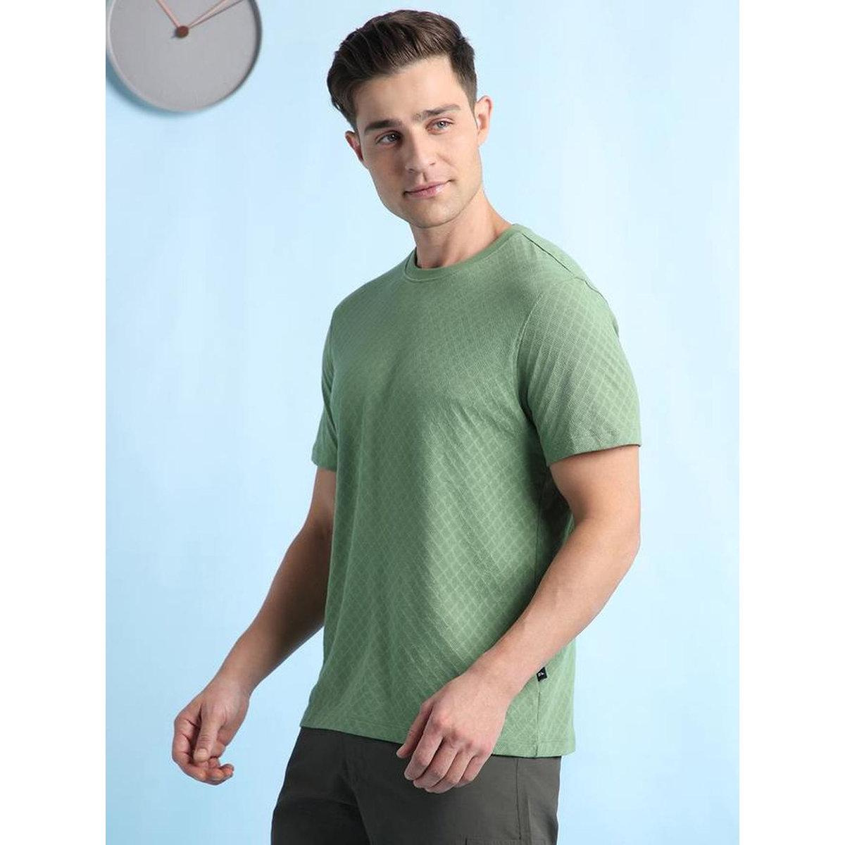 Dennis Lingo Men Olive Textured Regular Fit T-Shirt-men-clothing-tshirtsandpolos-tshirts-image-3