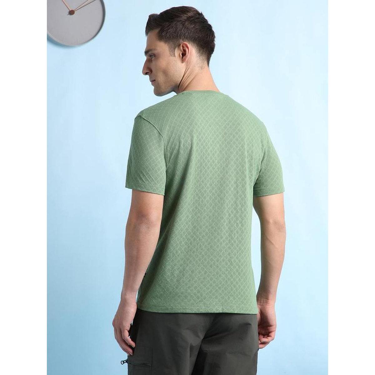 Dennis Lingo Men Olive Textured Regular Fit T-Shirt-men-clothing-tshirtsandpolos-tshirts-image-4