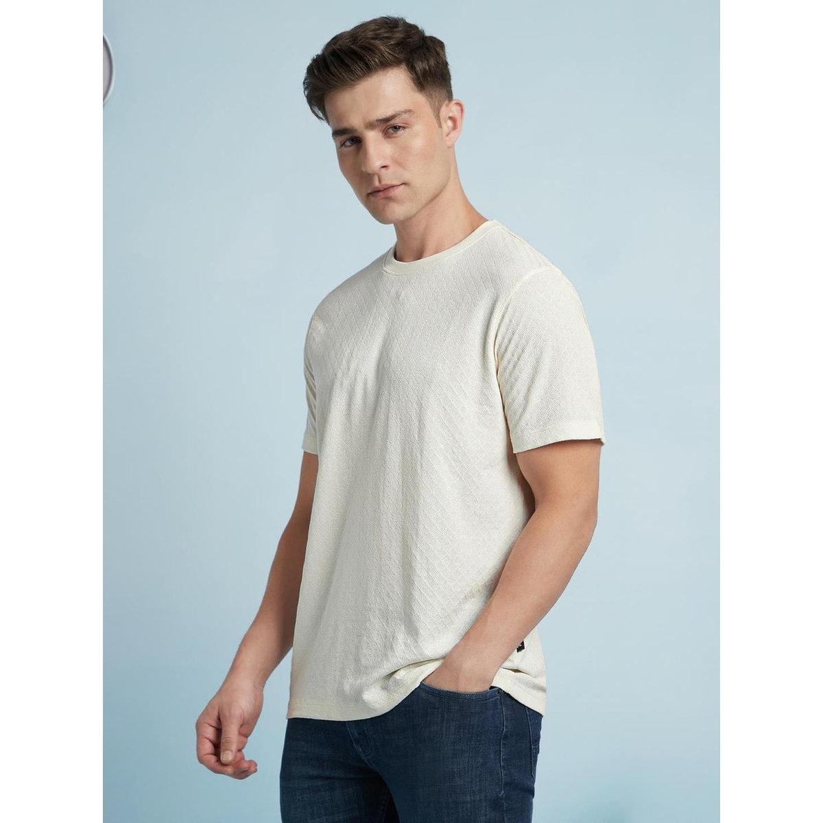 Dennis Lingo Men Off White Textured Regular Fit T-Shirt-men-clothing-tshirtsandpolos-tshirts-image-2