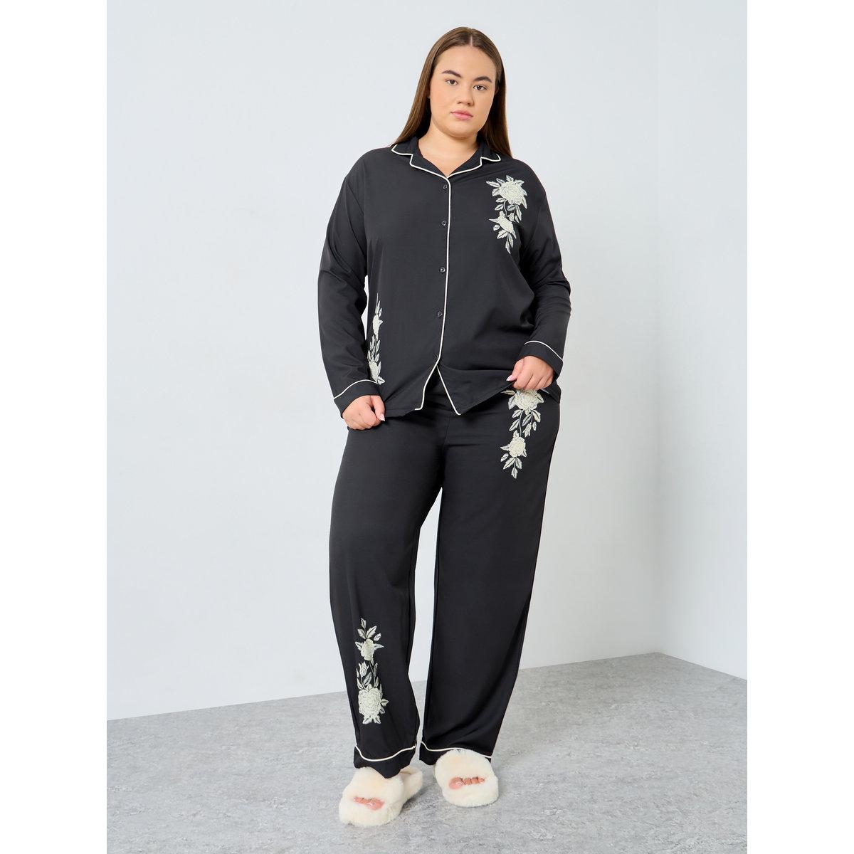 ستايلي - بيجاما قميص بطبعة زهور مقاس كبير-women-clothing-nightwear-pyjamas-longsets-image-1