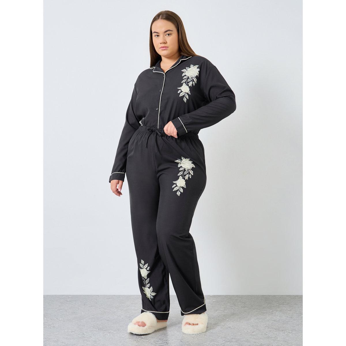 ستايلي - بيجاما قميص بطبعة زهور مقاس كبير-women-clothing-nightwear-pyjamas-longsets-image-2
