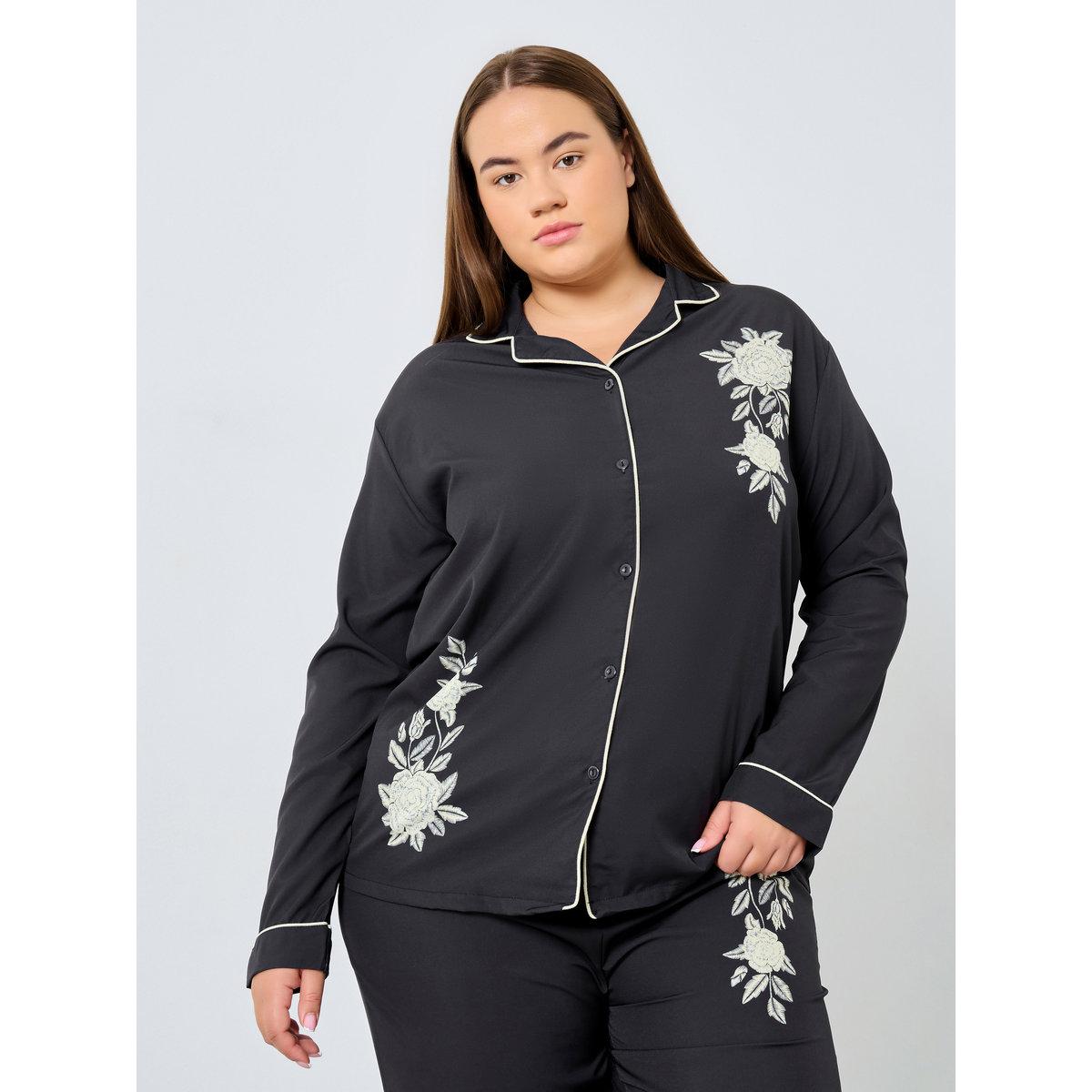 ستايلي - بيجاما قميص بطبعة زهور مقاس كبير-women-clothing-nightwear-pyjamas-longsets-image-3