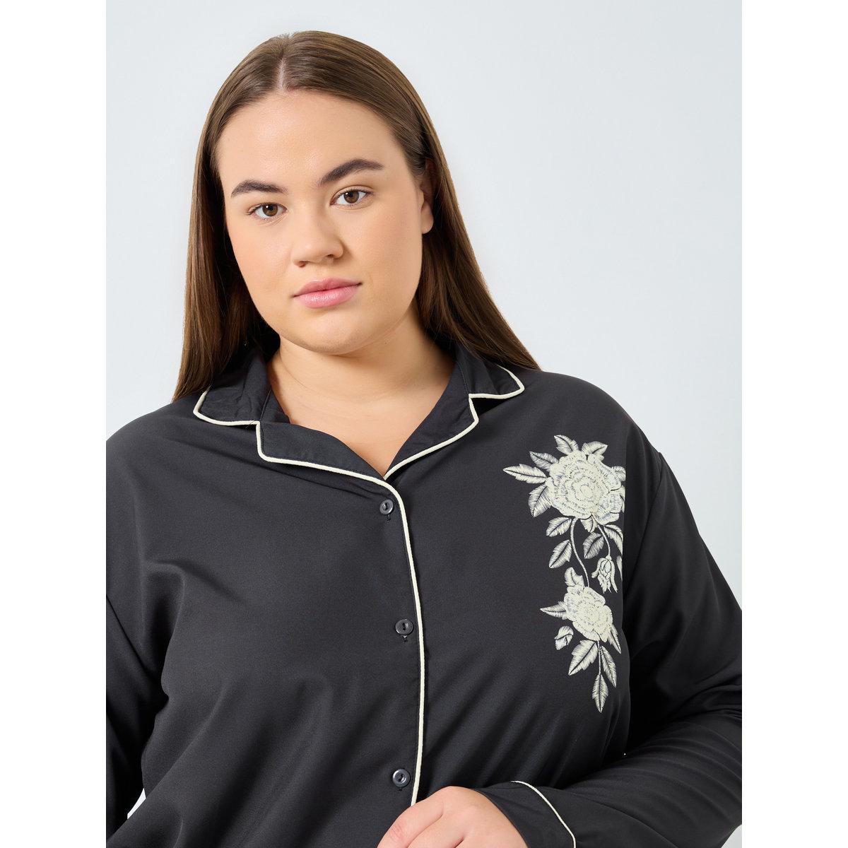 ستايلي - بيجاما قميص بطبعة زهور مقاس كبير-women-clothing-nightwear-pyjamas-longsets-image-4